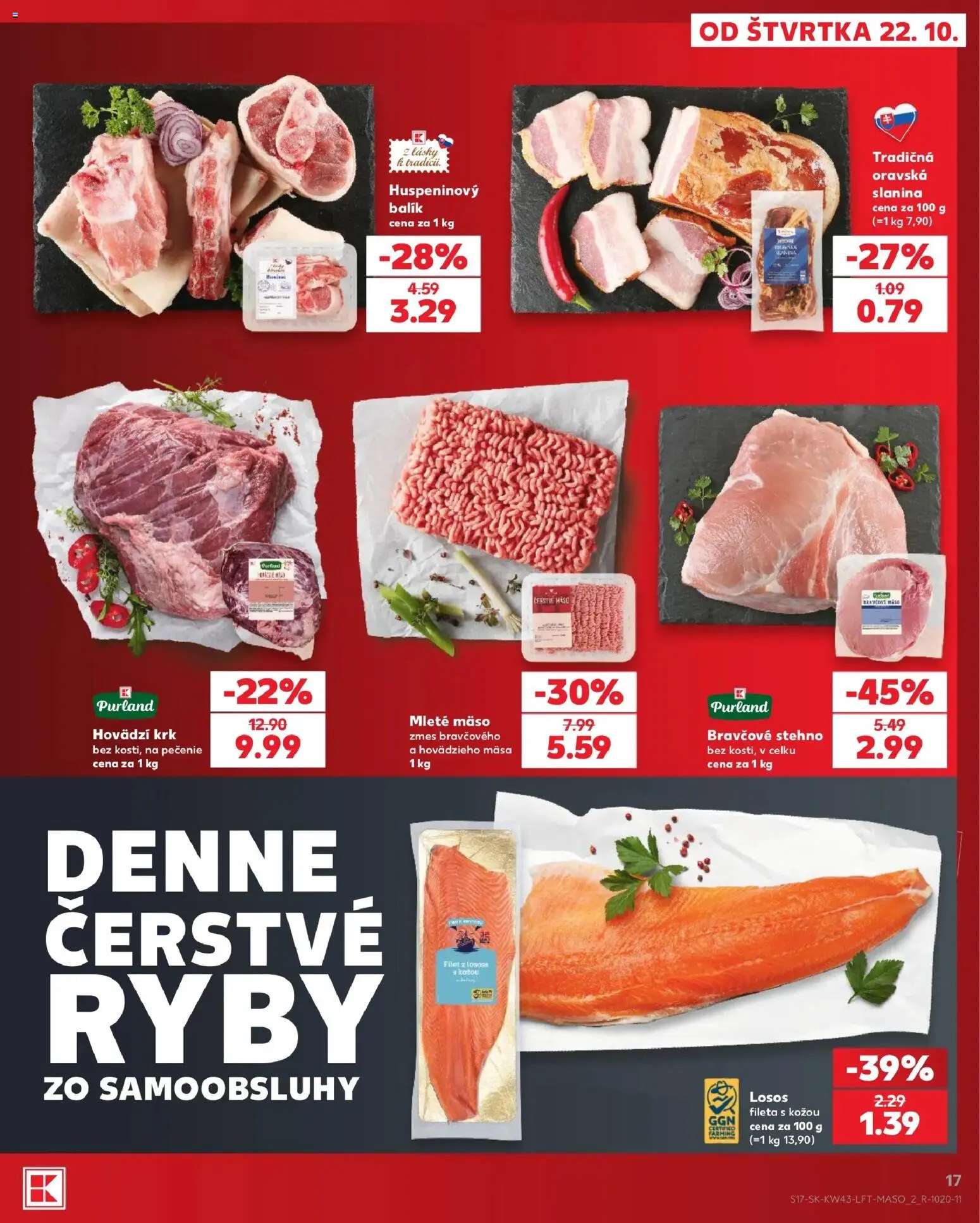 Nové Kaufland akcie – leták je platný od 22.10.2026 | Strana: 17 | Produkty: Mäso, Losos, Mleté mäso, Hovädzí krk