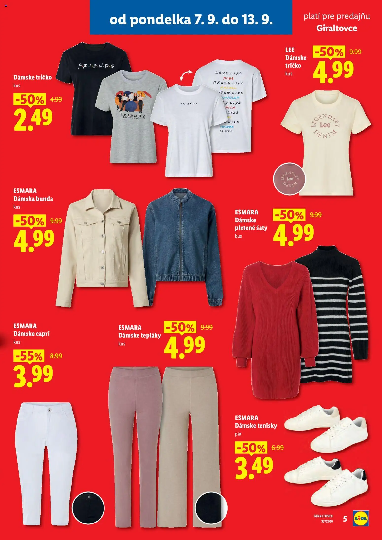 Nové Lidl akcie – leták je platný od 07.09.2026 | Strana: 5 | Produkty: Šaty, Bunda, Nohavice, Tenisky