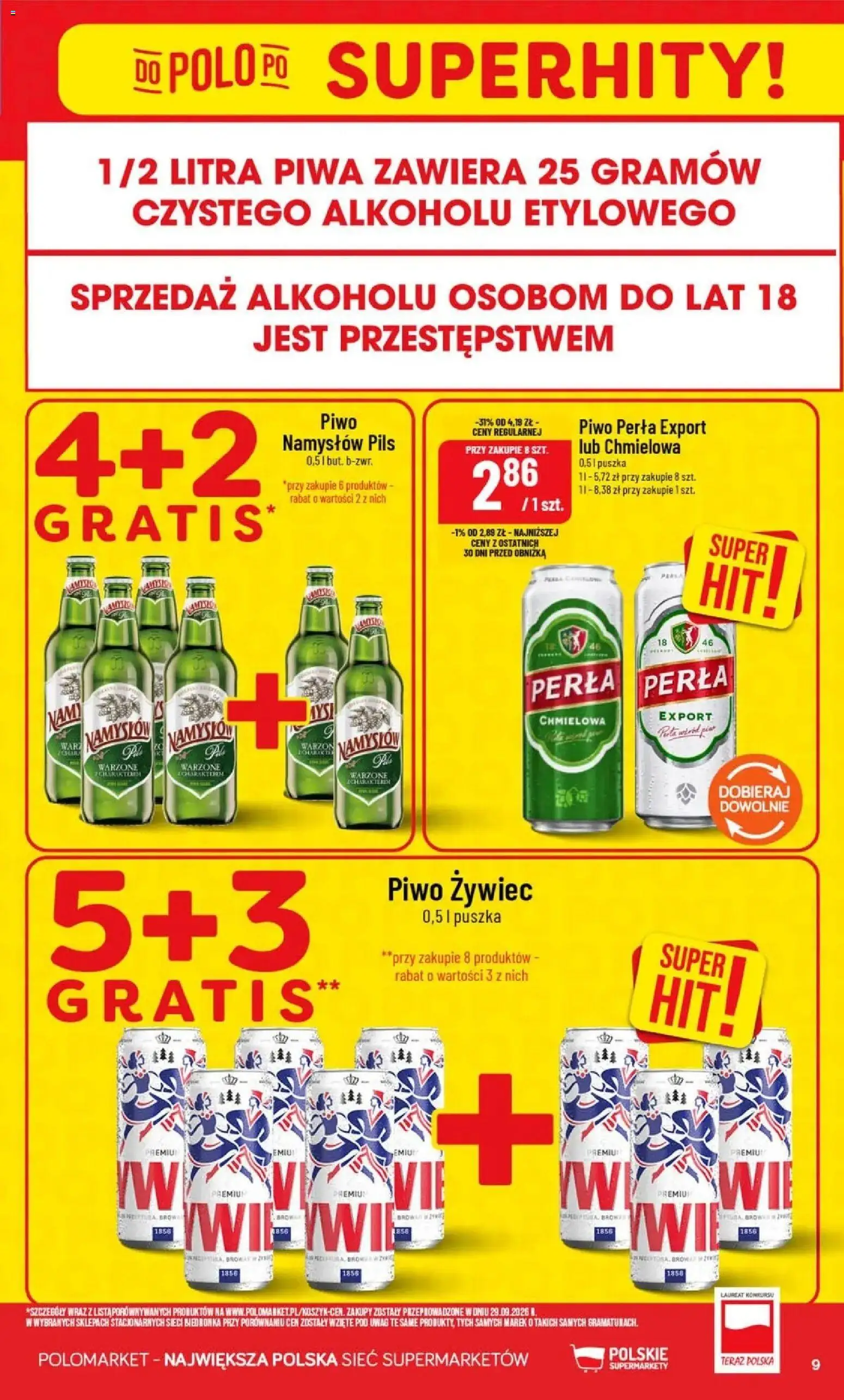 Nowa POLOmarket gazetka od jutra 21.10.2026 | Strona: 9 | Produkty: Piwo perła, Piwo, Perła Export