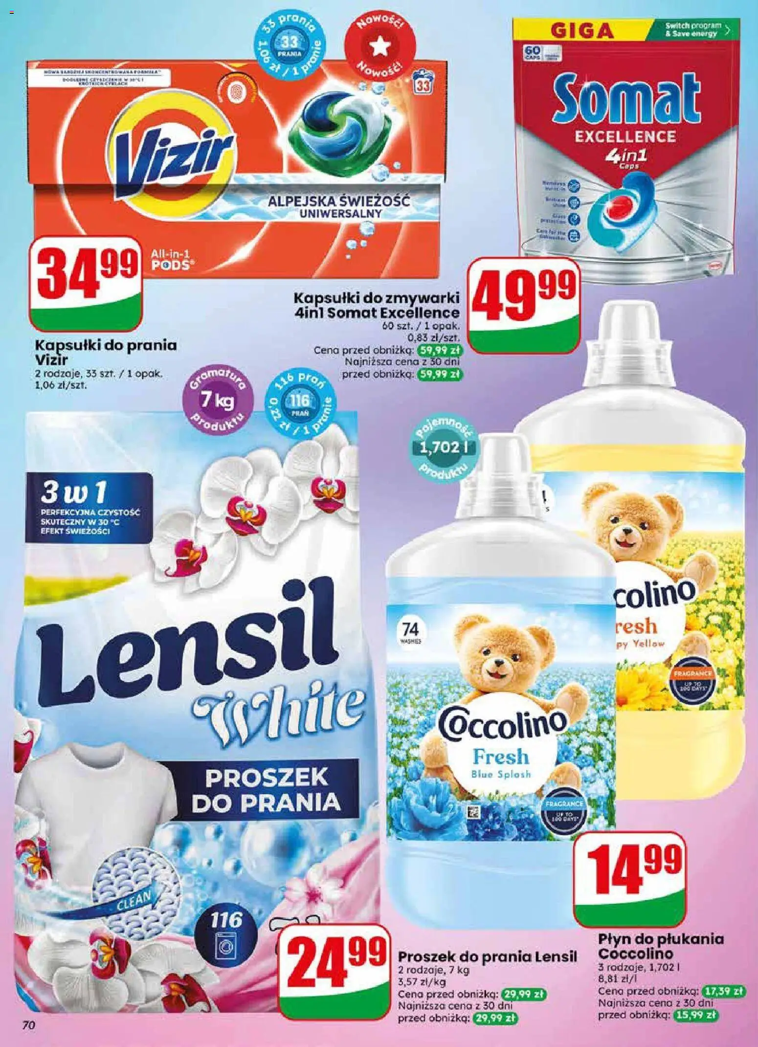 Dino gazetka od 27.05.2026 | Strona: 70 | Produkty: Coccolino, Proszek do prania, Detergent, Kapsułki do zmywarki