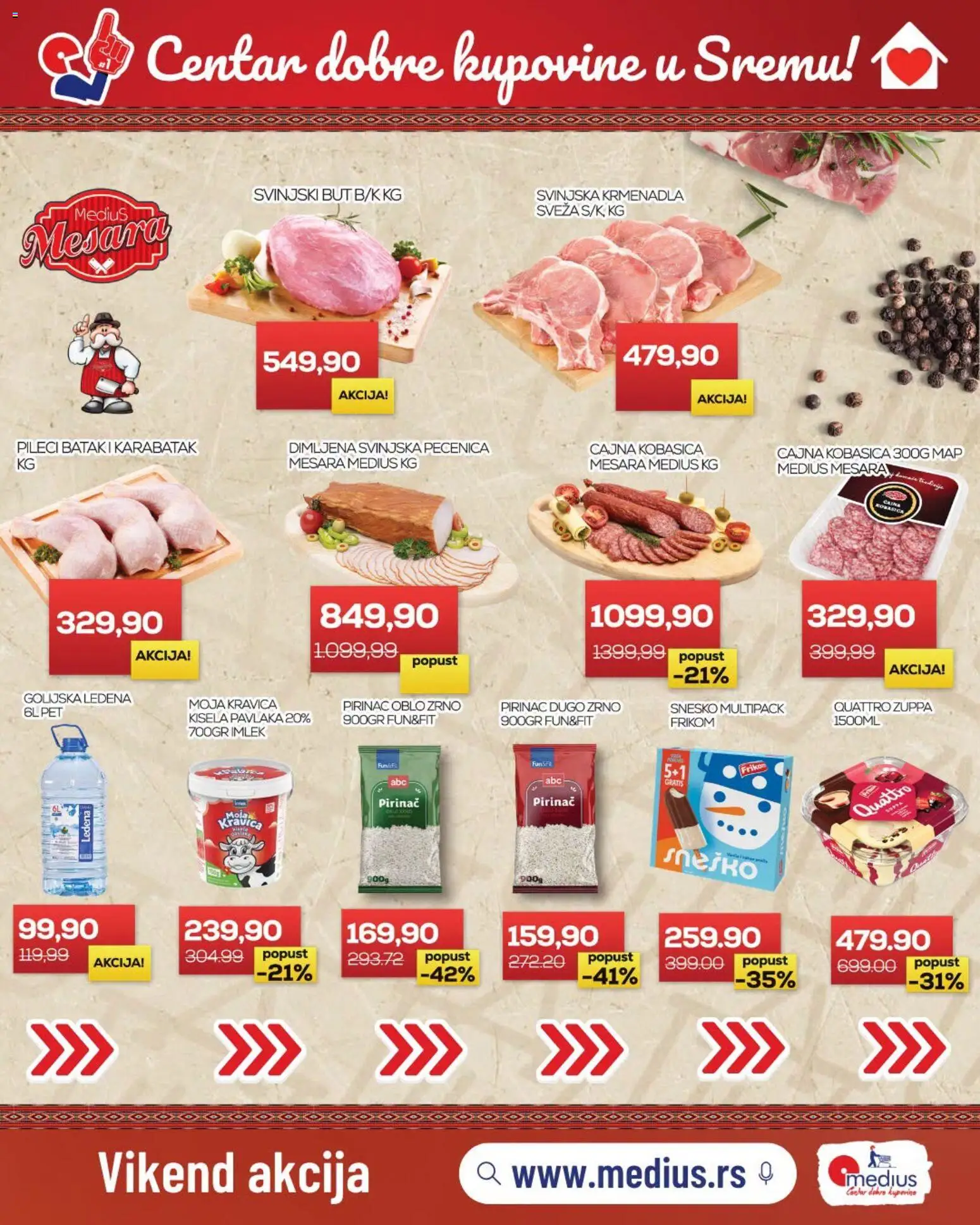 Medius katalog - važi od 03.07.2026 | Strana: 2 | Proizvode: Kisela pavlaka, Svinjski but, Kobasica, Pirinač