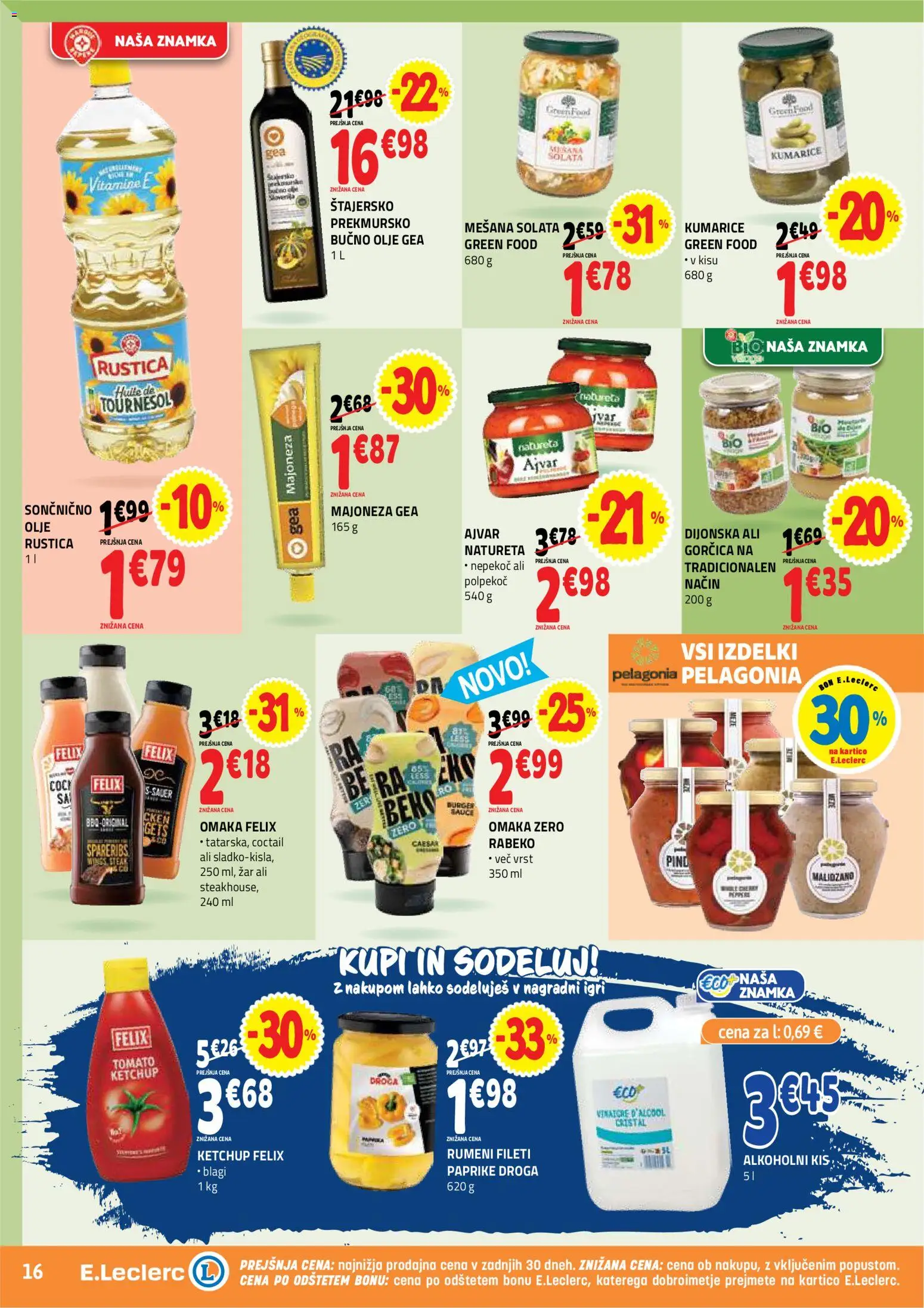 Novi E.leclerc katalog ponudbe – veljaven od 09.09.2026 | Stran: 16 | Izdelki: Ajvar, Gorčica, Olje, Kumarice