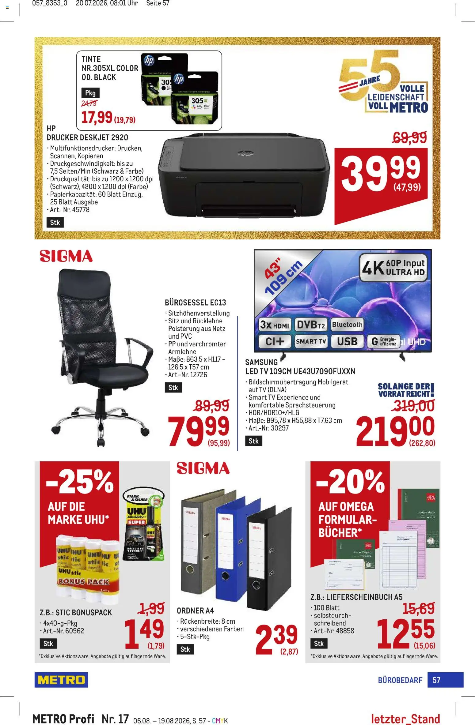 Metro angebote Profi gültig ab 06.08.2026 | Seite: 57 | Produkte: Uhr, Drucker, TV, Samsung