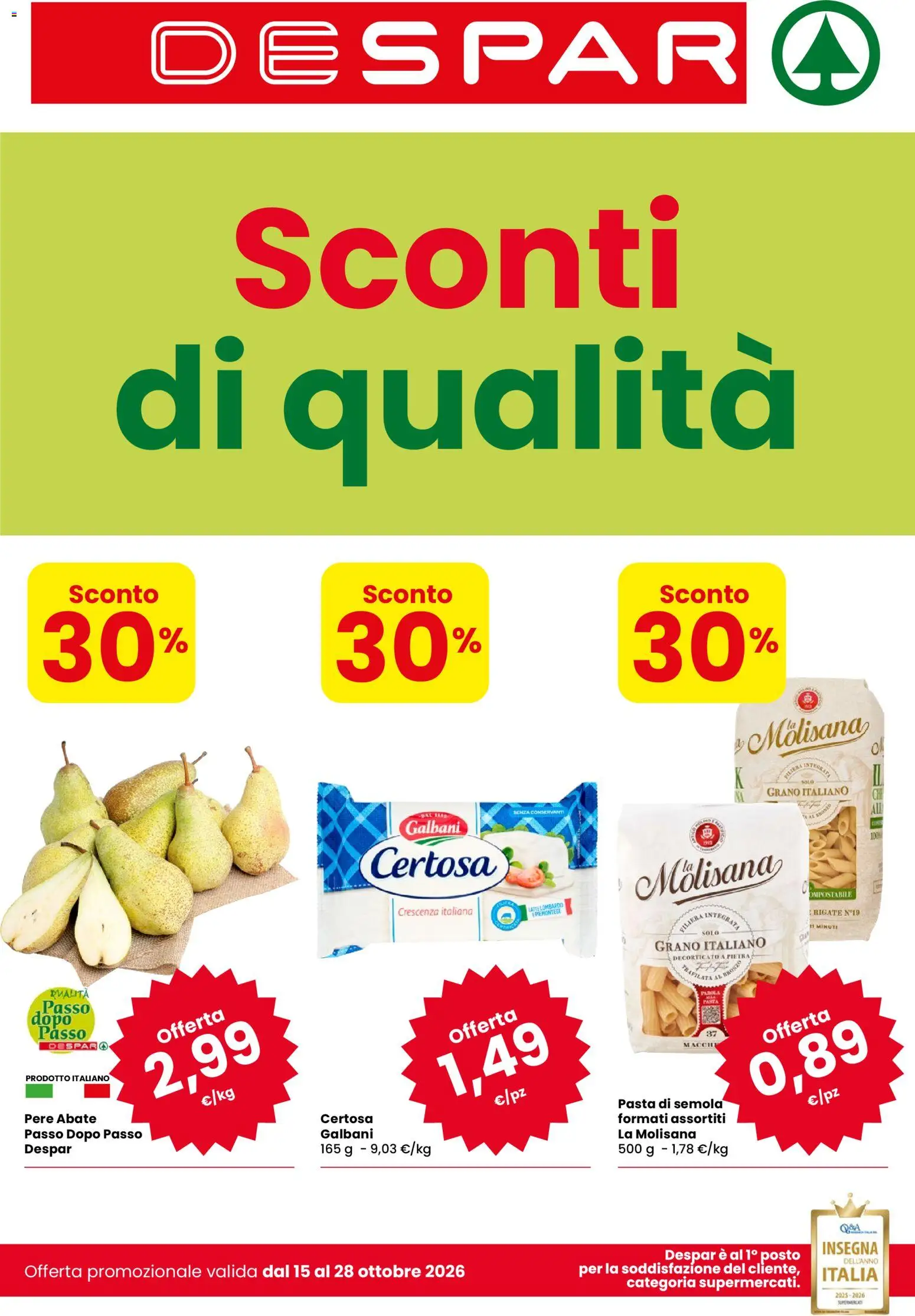 Volantino Despar del 15/10/2026 | Pagina: 1 | Prodotti: La Molisana, Pasta di semola, Pasta, Semola
