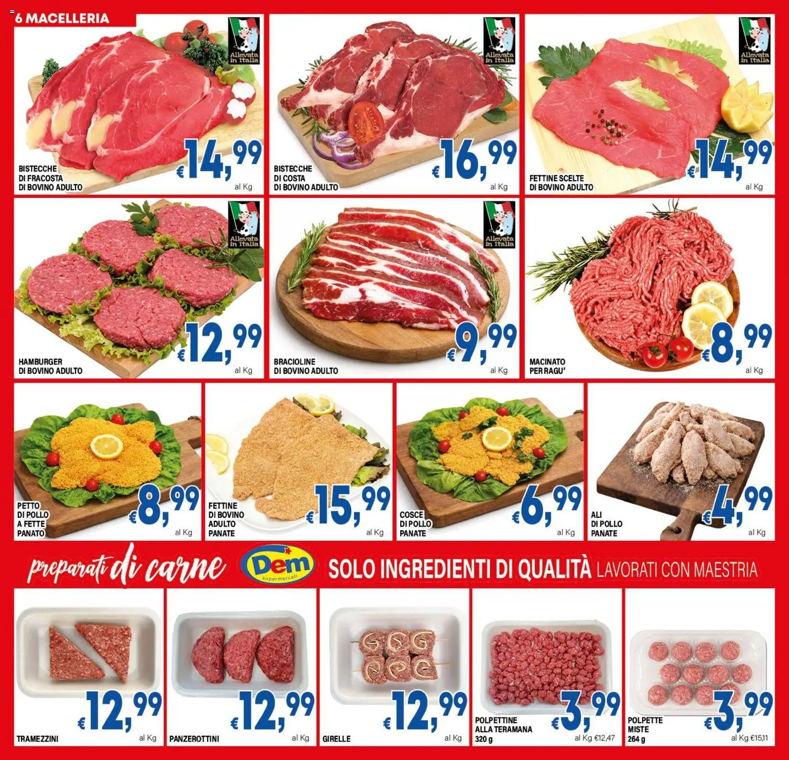 Volantino DEM del 31/07/2026 | Pagina: 6 | Prodotti: Bovino, Hamburger, Polpette, Macinato