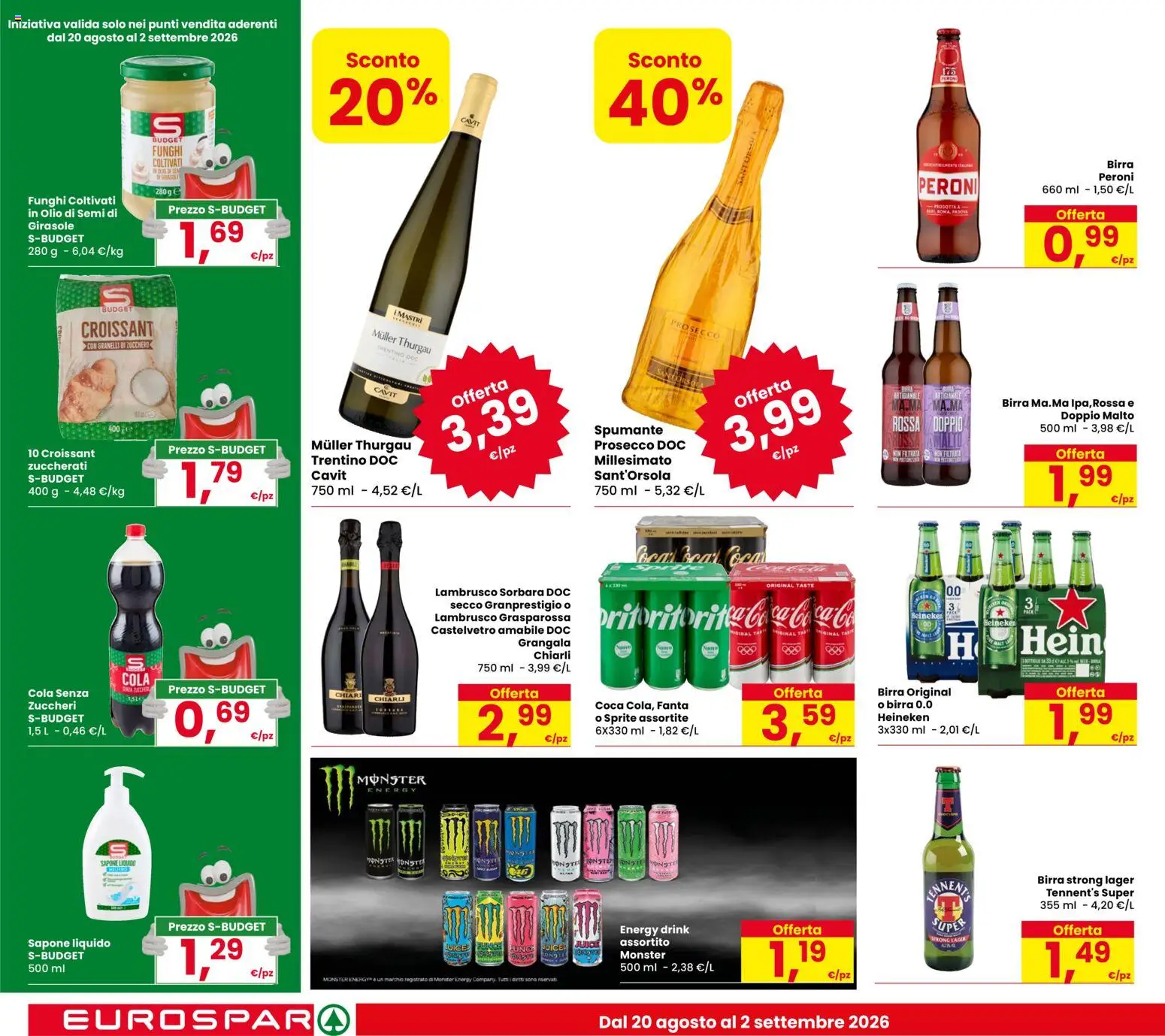 Volantino Eurospar del 20/08/2026 | Pagina: 14 | Prodotti: Sapone, Zucchero, Heineken, Lambrusco