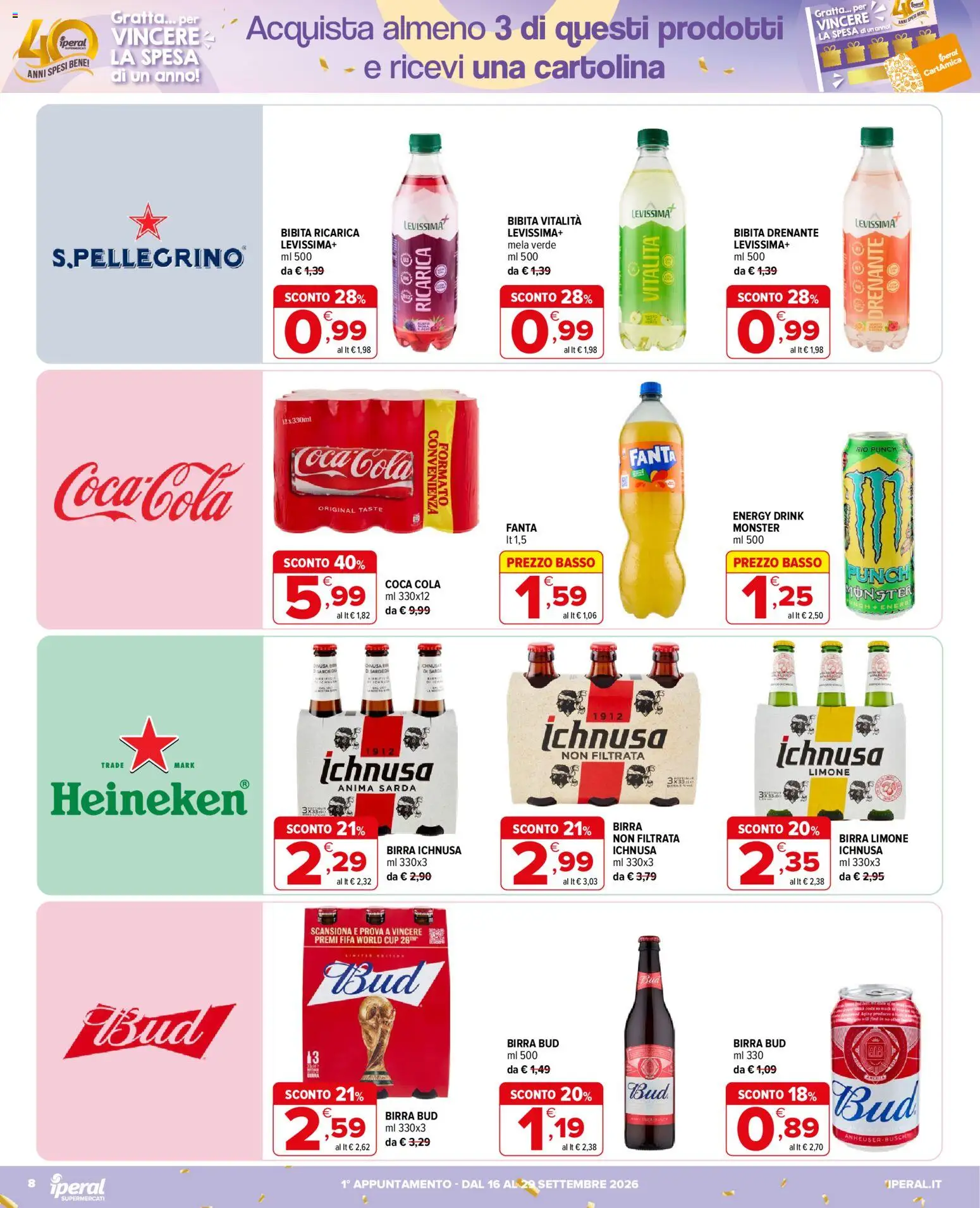 Volantino Iperal del 16/09/2026 | Pagina: 8 | Prodotti: Limone, Fanta, Bibita, Birra Ichnusa