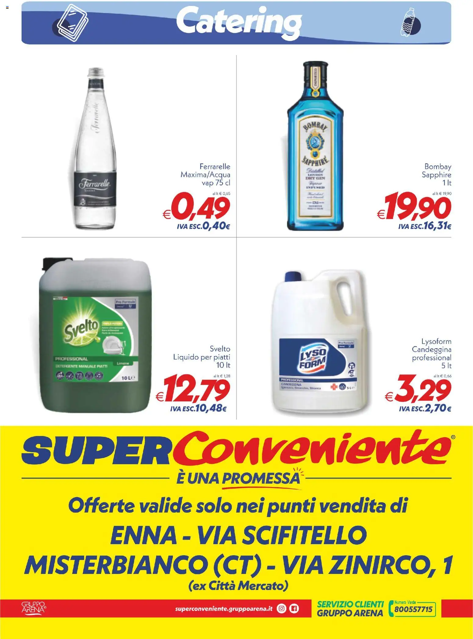 Volantino SuperConveniente del 19.05.2026 | Pagina: 4 | Prodotti: Detergente, Gin, Candeggina, Ferrarelle