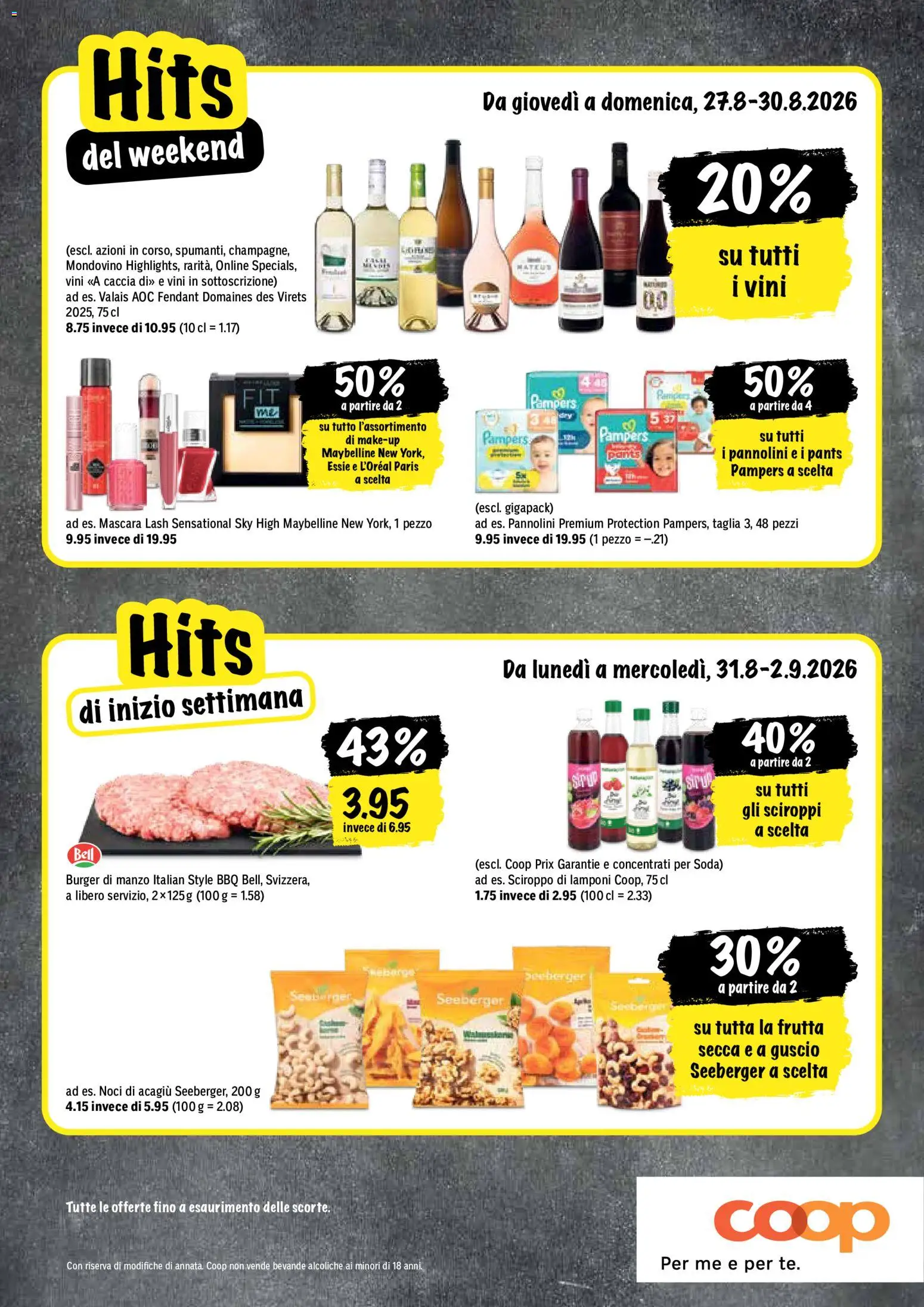 Coop aktionen IT – gültig ab 27.08.2026 | Seite: 20 | Produkte: Burger, Make-up, Pampers, Mascara