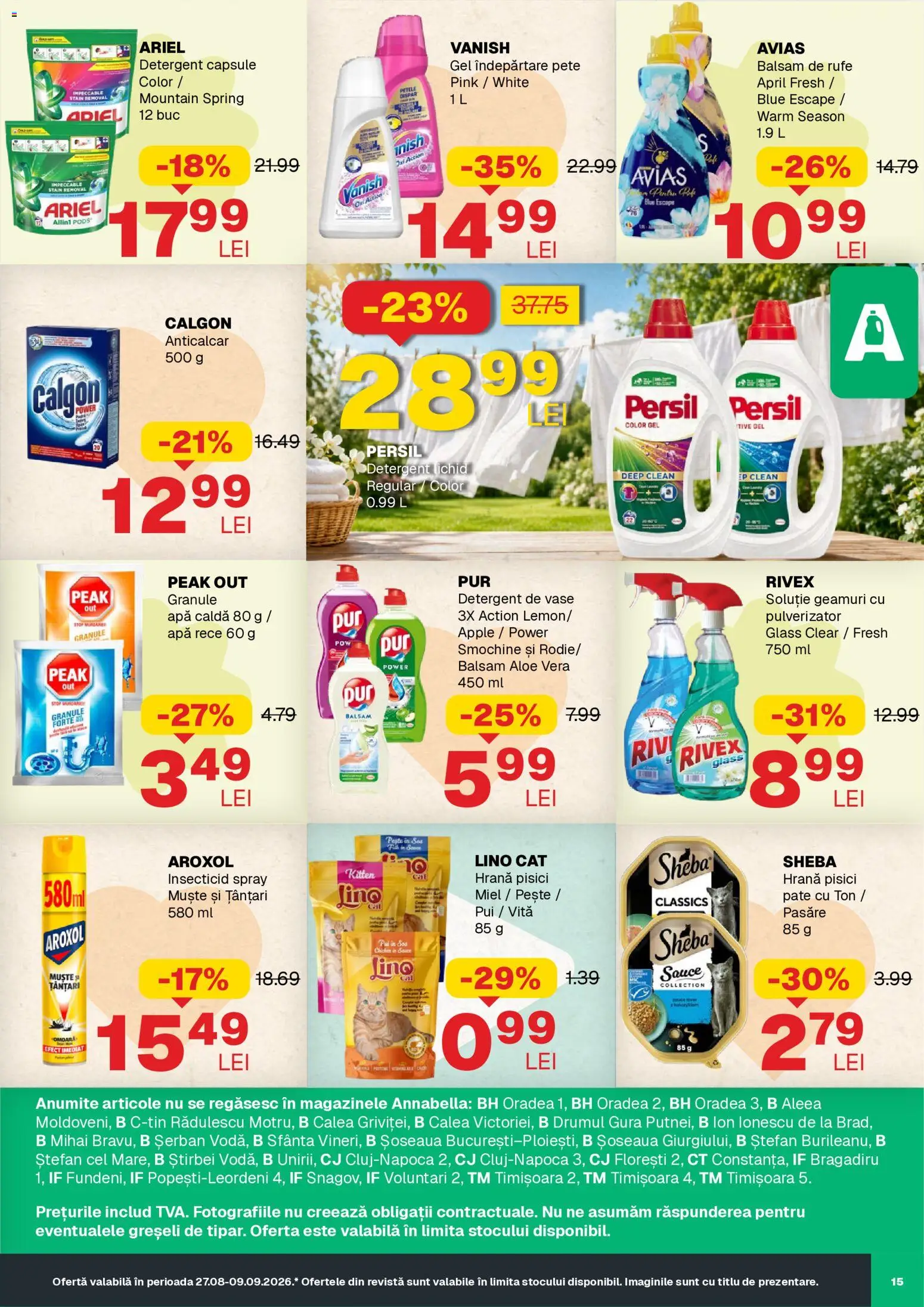 Noul catalog Annabella – valabil de la 27.08.2026 | Pagină: 15 | Produse: Calgon, Detergent Capsule, Miel, Apple
