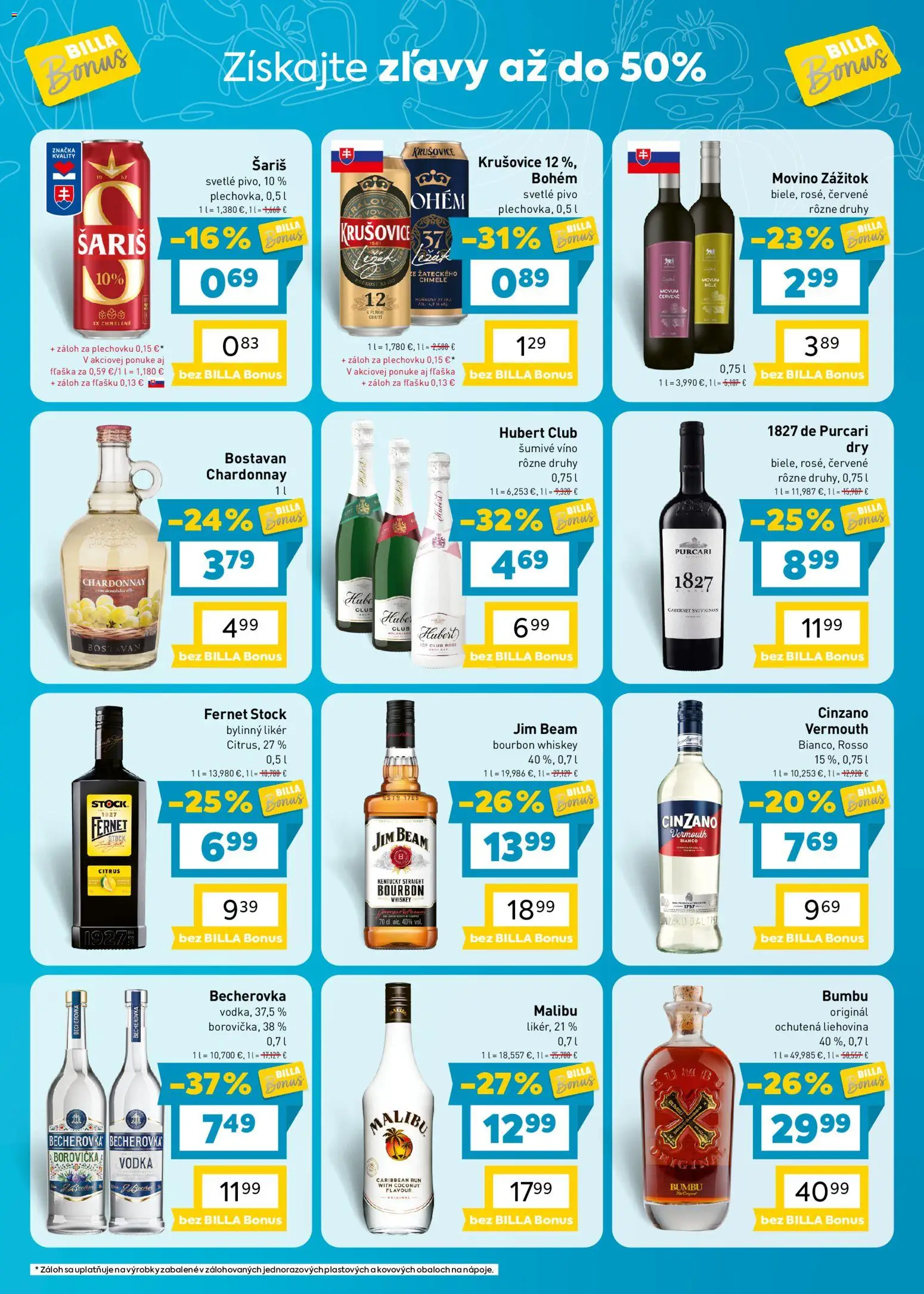 Nové Billa akcie – leták je platný od 28.10.2026 | Strana: 9 | Produkty: Becherovka, Víno, Malibu, Vodka