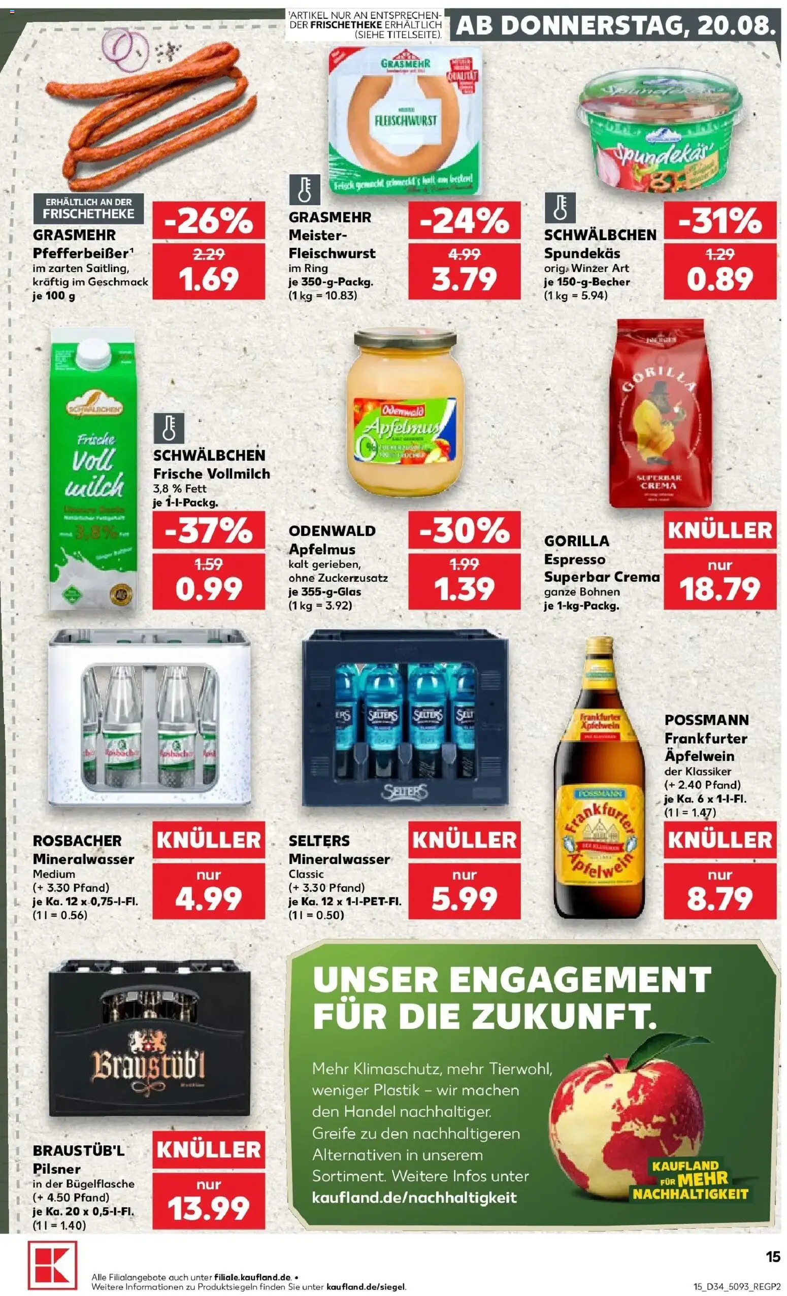 Prospekt Kaufland ab 20.08.2026 » Angebote Online zum Blättern | Seite: 15 | Produkte: Milch, Mineralwasser, Apfelmus