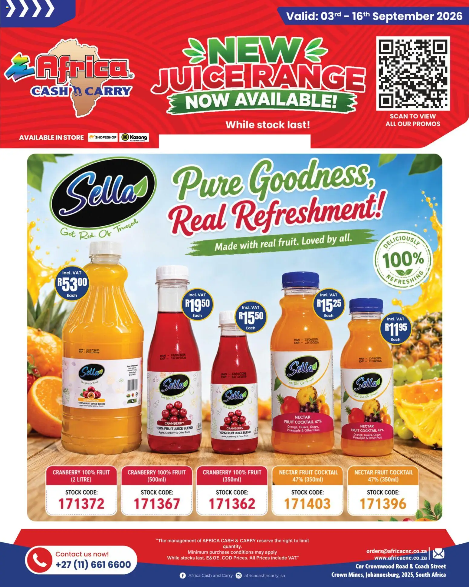 New Africa Cash & Carry catalogue – valid from 03/09/2026 | Page: 1 | Products: Juice, Pineapple, Stock, Fruit