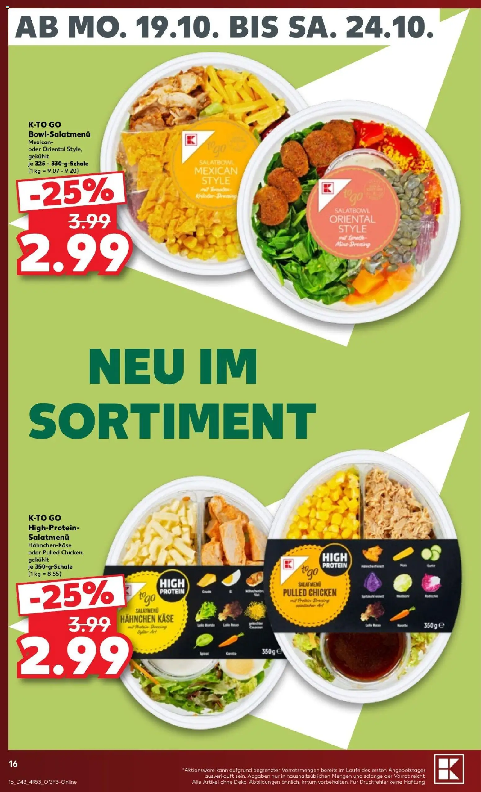 Kaufland Prospekt Köln – gültig ab 19.10.2026 | Seite: 16 | Produkte: Hahnchen, Käse, Dressing