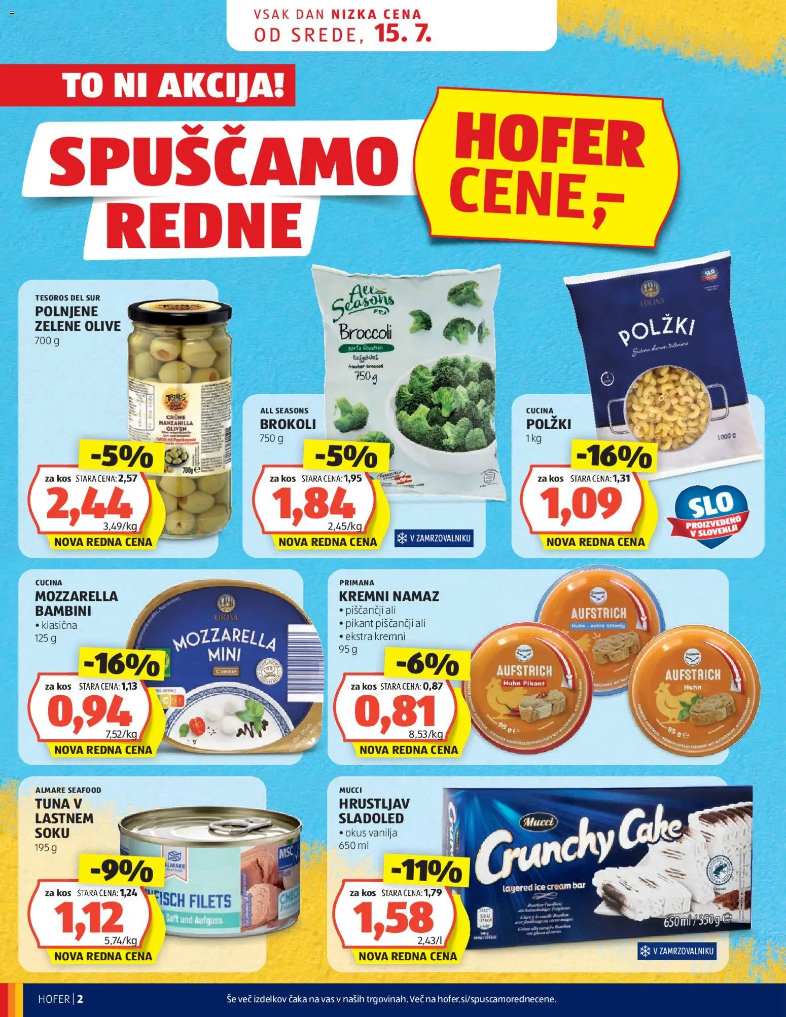 Novi Hofer katalog ponudbe – veljaven od 15.07.2026 | Stran: 2 | Izdelki: Tuna v lastnem soku, Tuna, Mozzarella, Olive