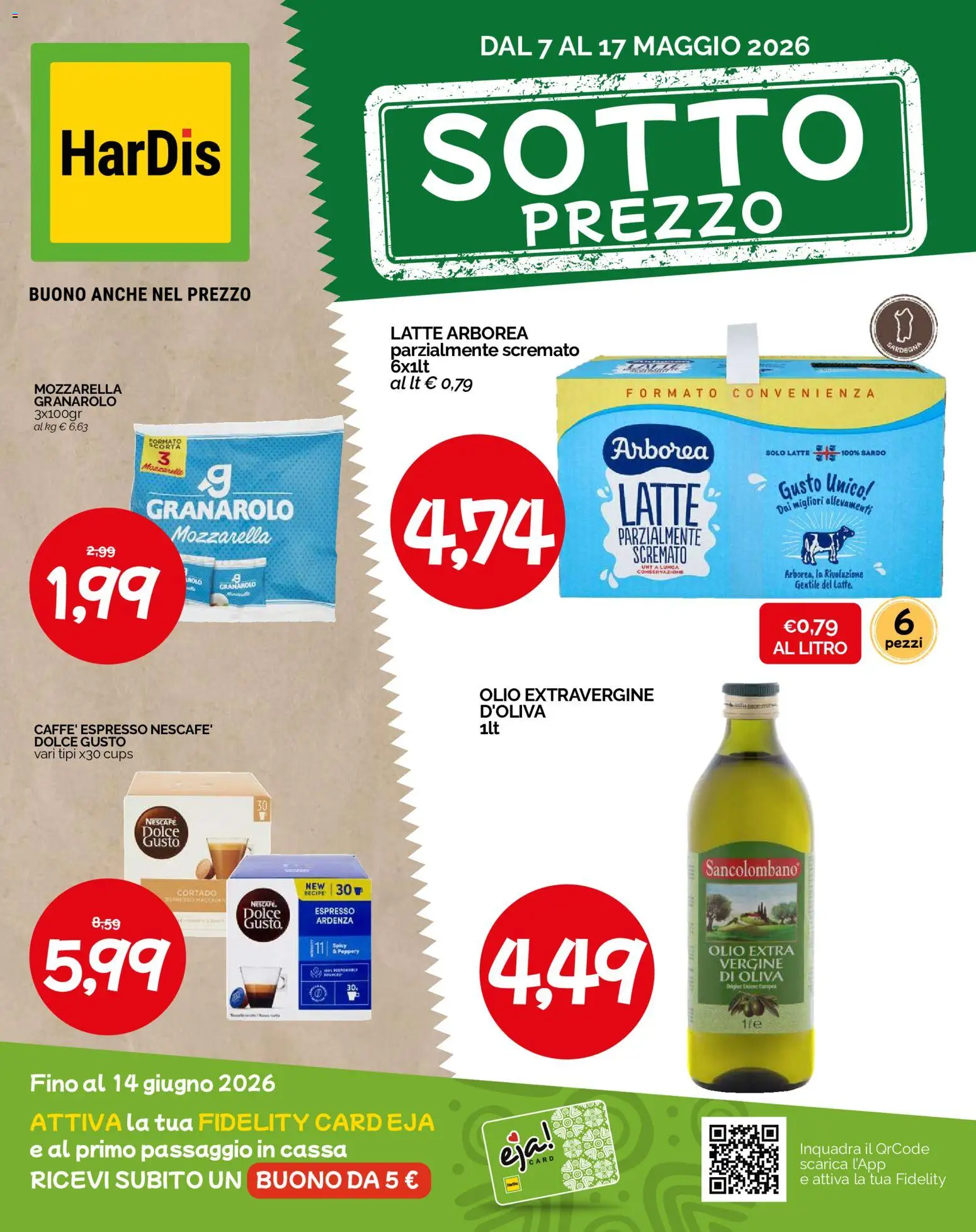 Volantino HarDis del 07.05.2026 | Pagina: 1 | Prodotti: Mozzarella, Latte, Olio, Olio extra vergine