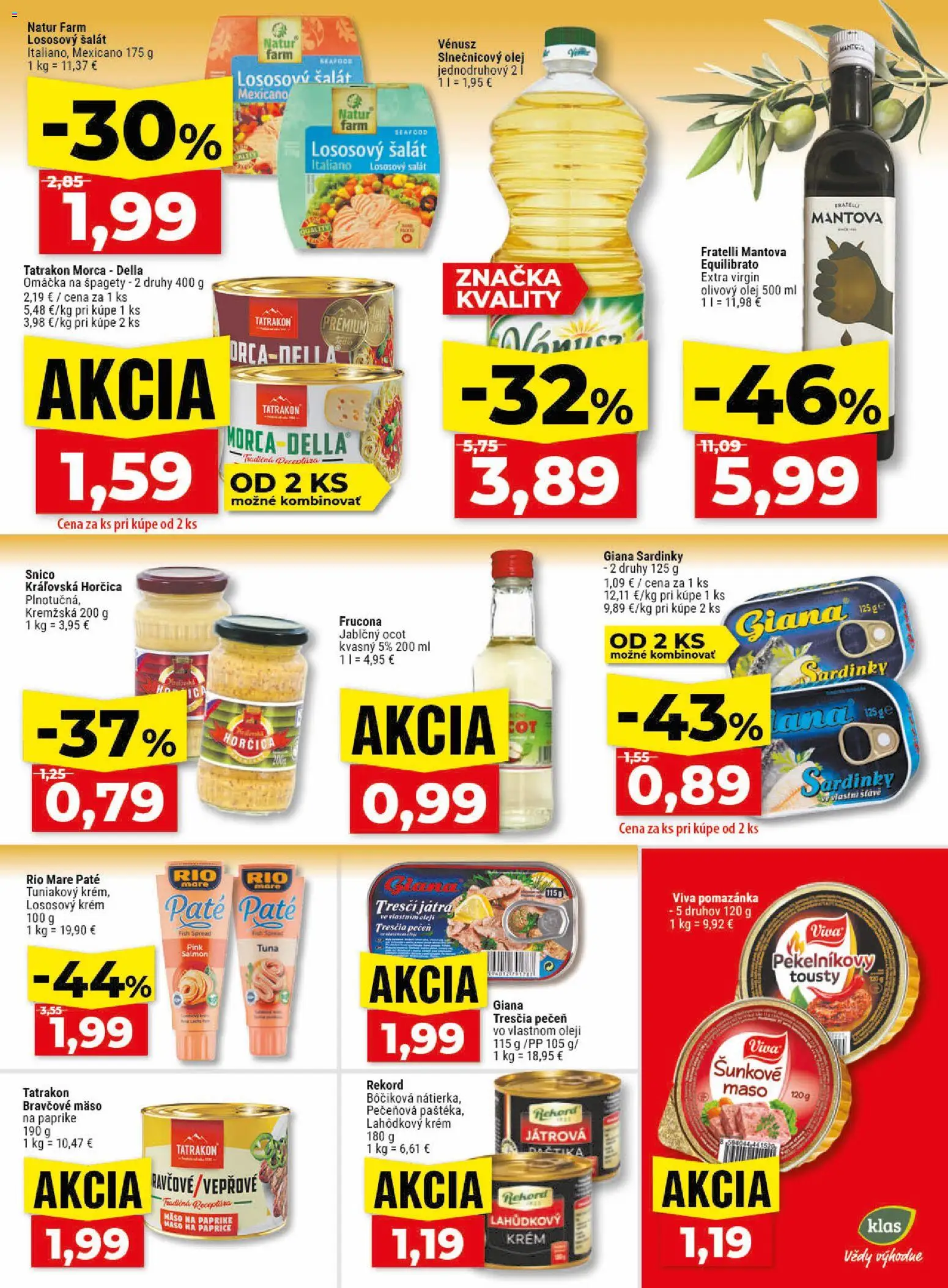Nové Klas akcie – leták je platný od 18.05.2026 | Strana: 16 | Produkty: Olivový olej, Rio Mare, Krém, Jablčný ocot