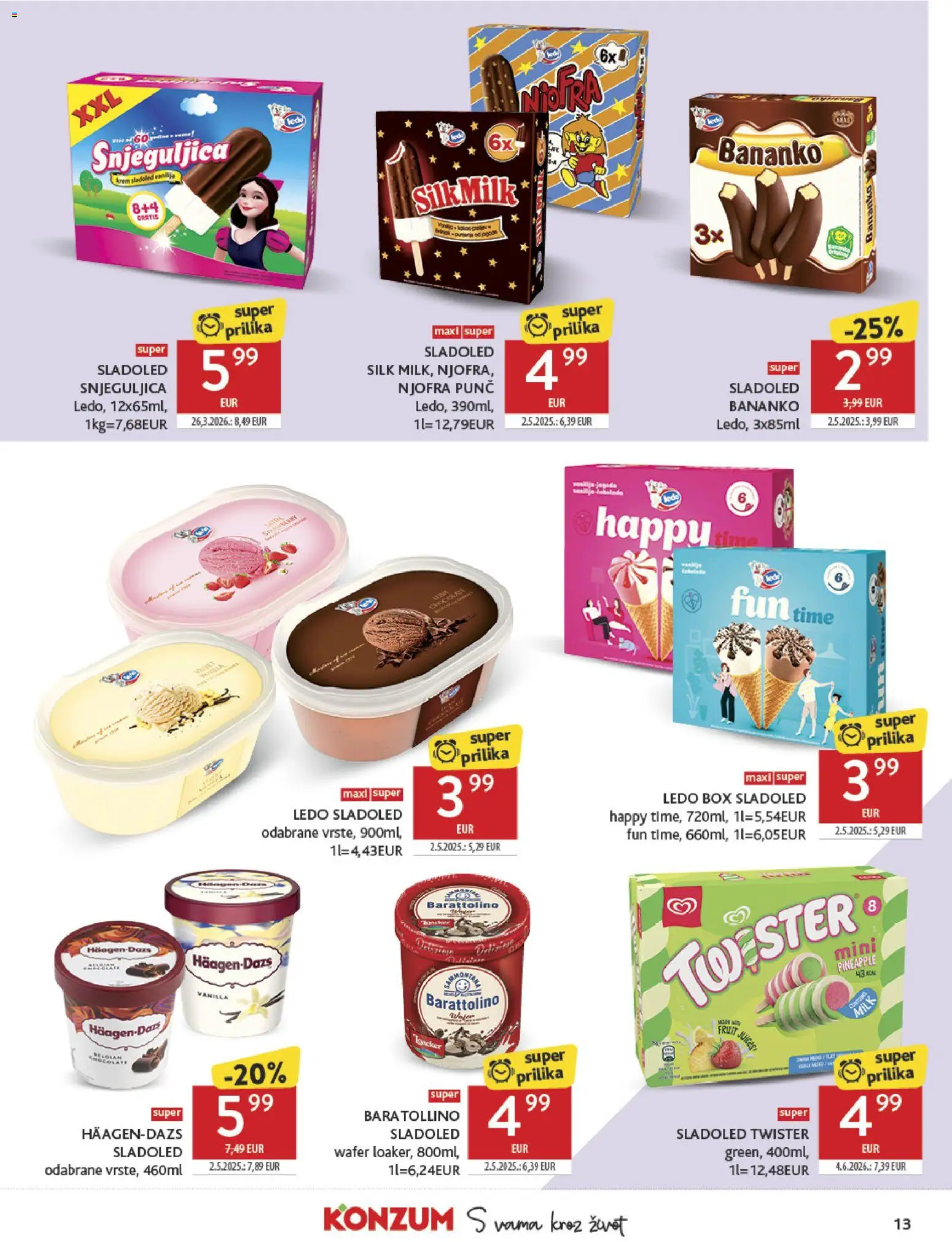 Konzum katalog | vrijedi od 08.07.2026 | Stranica: 13 | Proizvodi: Ledo, Sladoled