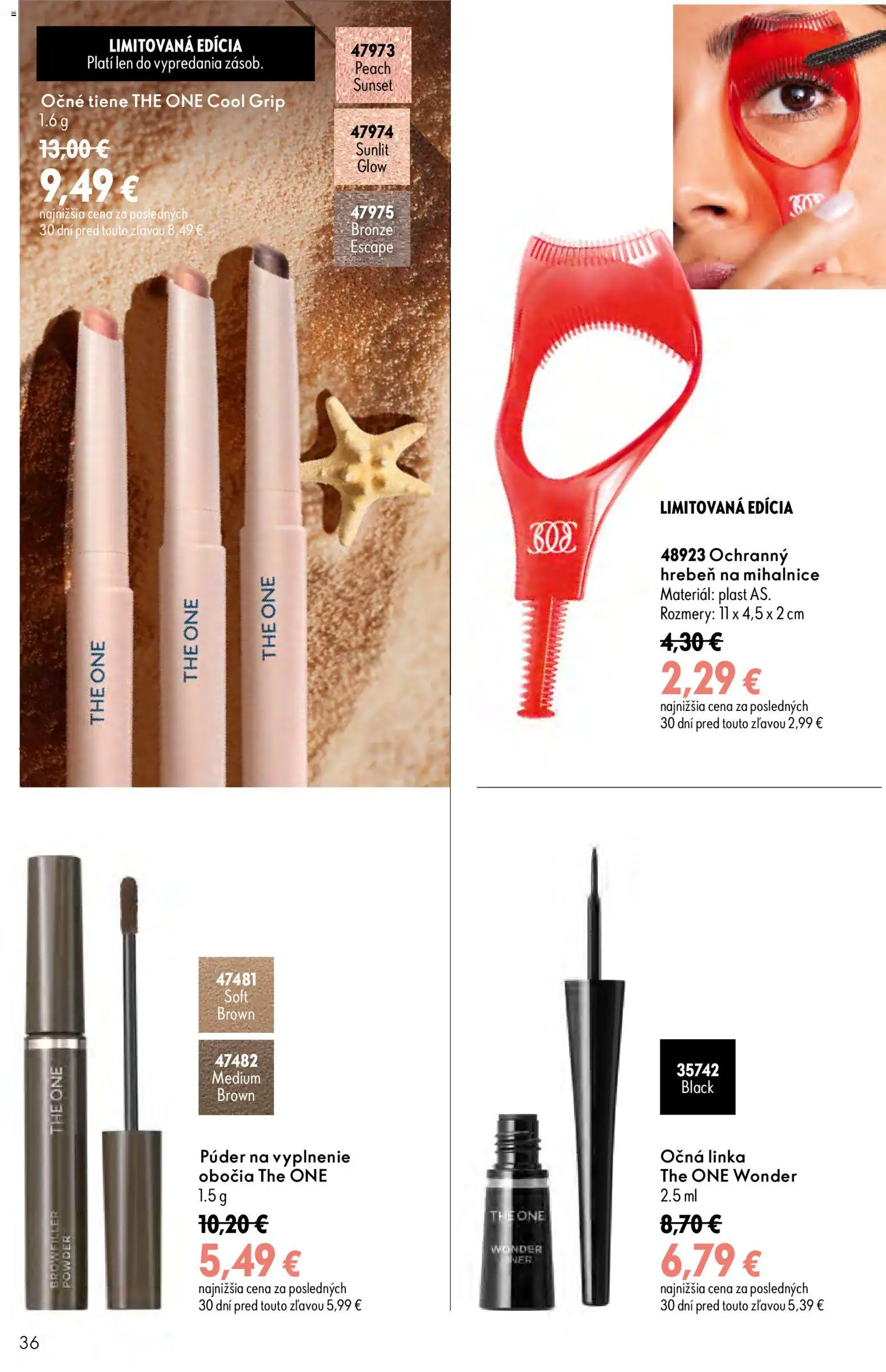 Nové Oriflame akcie – leták je platný od 29.07.2026 | Strana: 36 | Produkty: Púder, Očné tiene, Očná linka, Hrebeň
