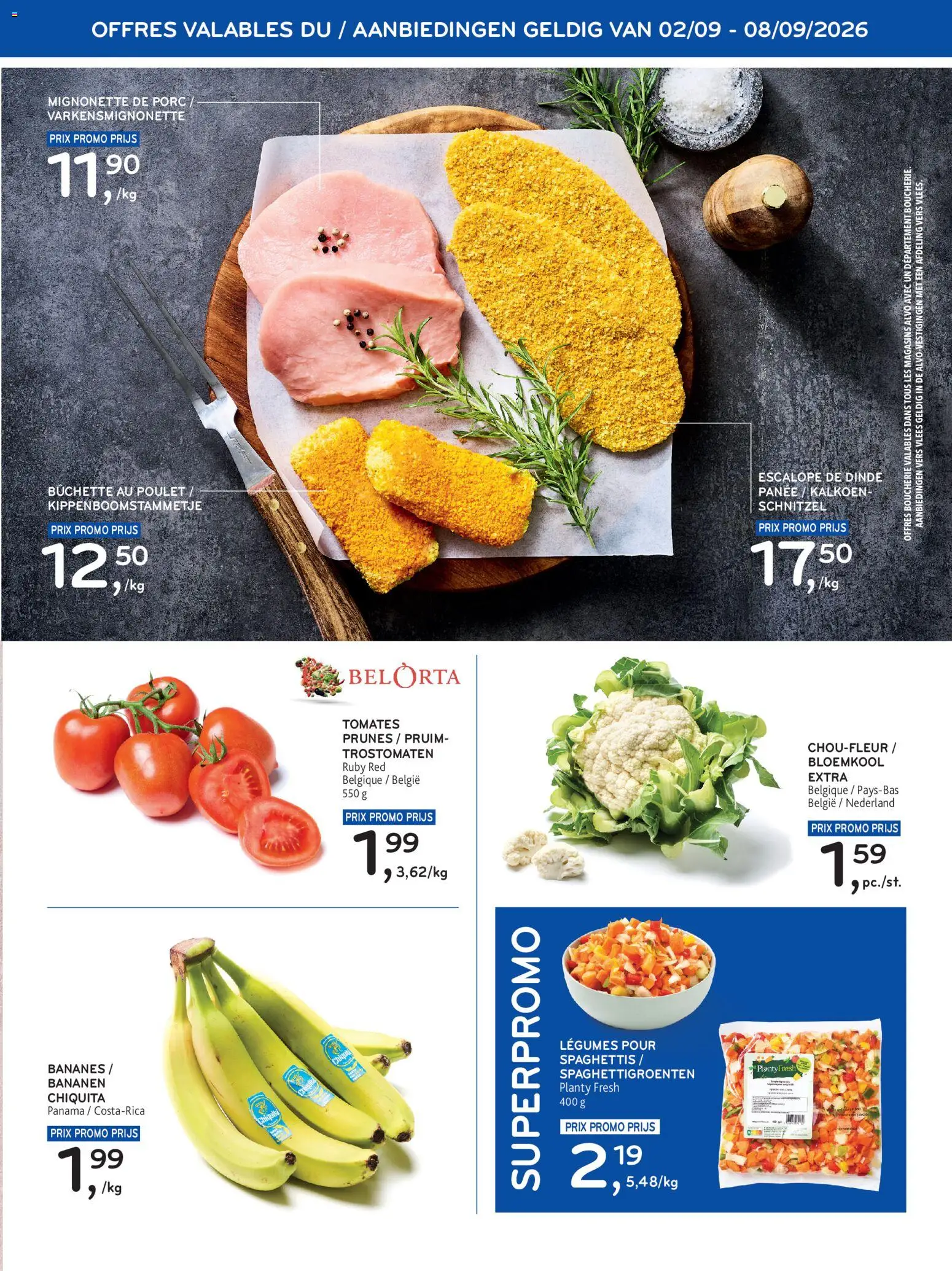 {H1} | Pagina: 5 | Producten: Schnitzel, Bananen, Vlees, Kalkoen