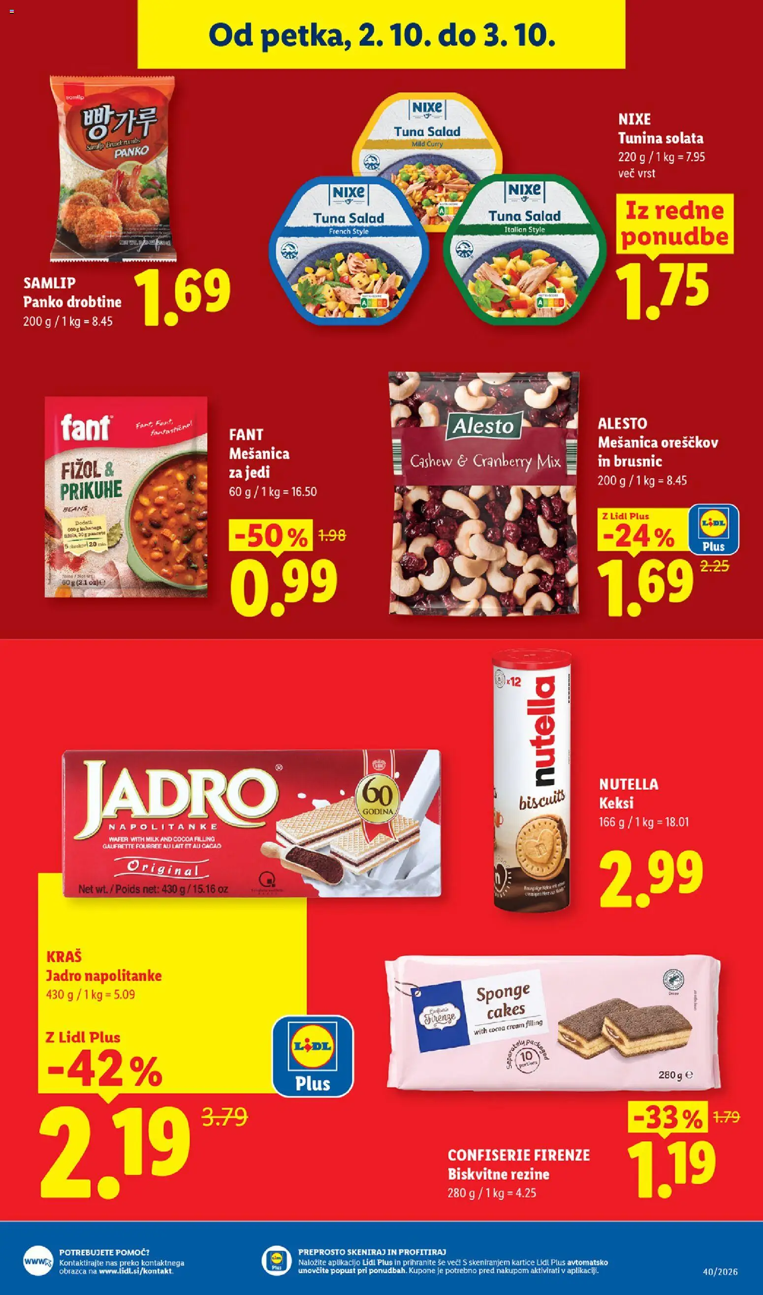 Novi Lidl katalog ponudbe – veljaven od 01.10.2026 | Stran: 43 | Izdelki: Keksi, Tuna, Solata, Nutella