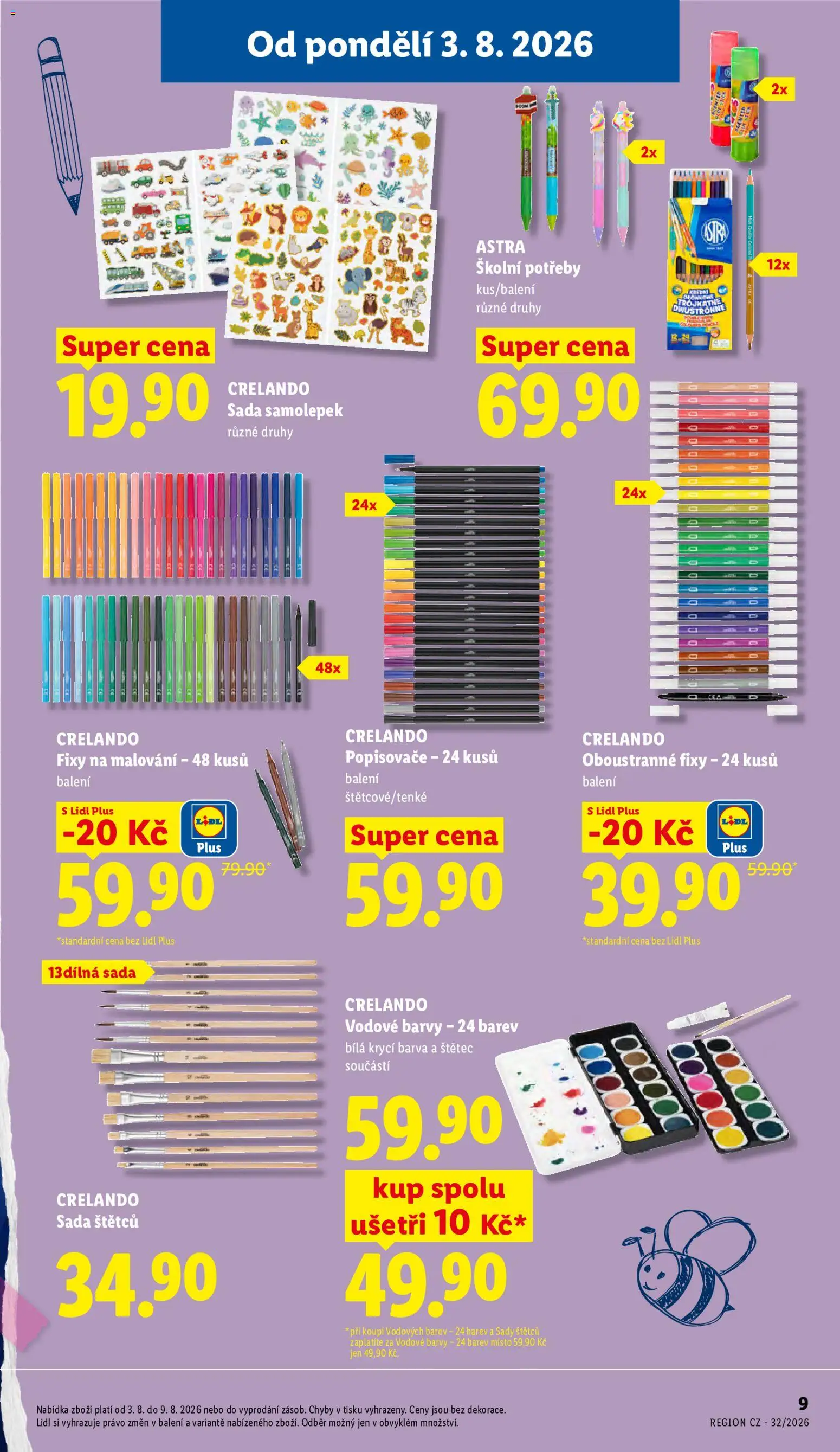Lidl leták - Škola od 04.08.2026 | Strana: 9 | Produkty: Fixy, Barvy, Štětec, Školní potřeby
