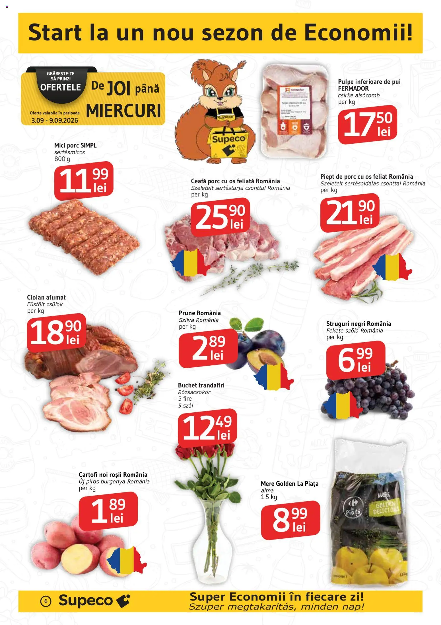 Noul catalog Supeco – valabil de la 03.09.2026 | Pagină: 6 | Produse: Struguri negri, Pui, Mere, Prune
