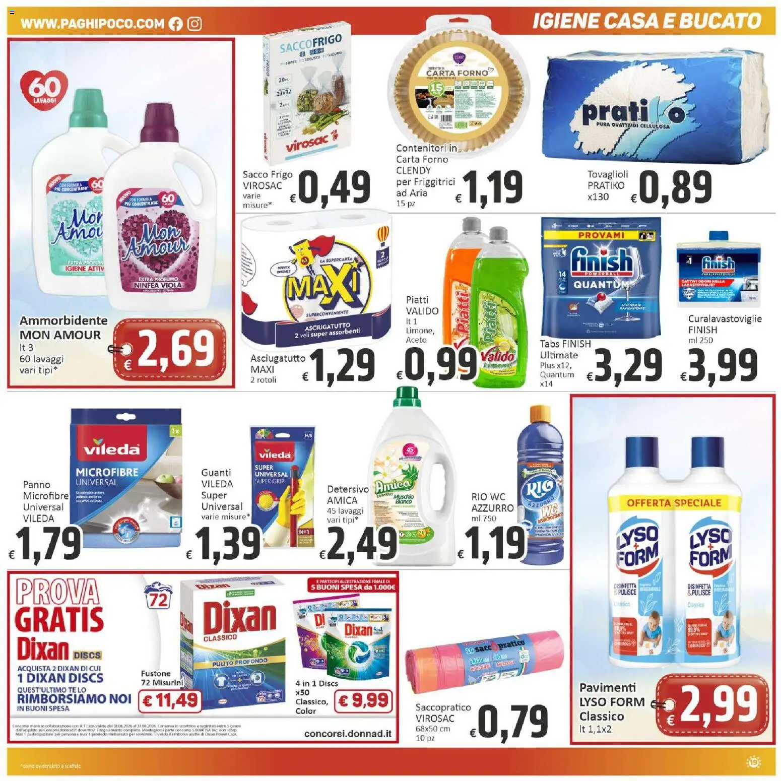Volantino Paghi Poco del 21/08/2026 | Pagina: 19 | Prodotti: Ammorbidente, Assorbenti, Forno, Profumo