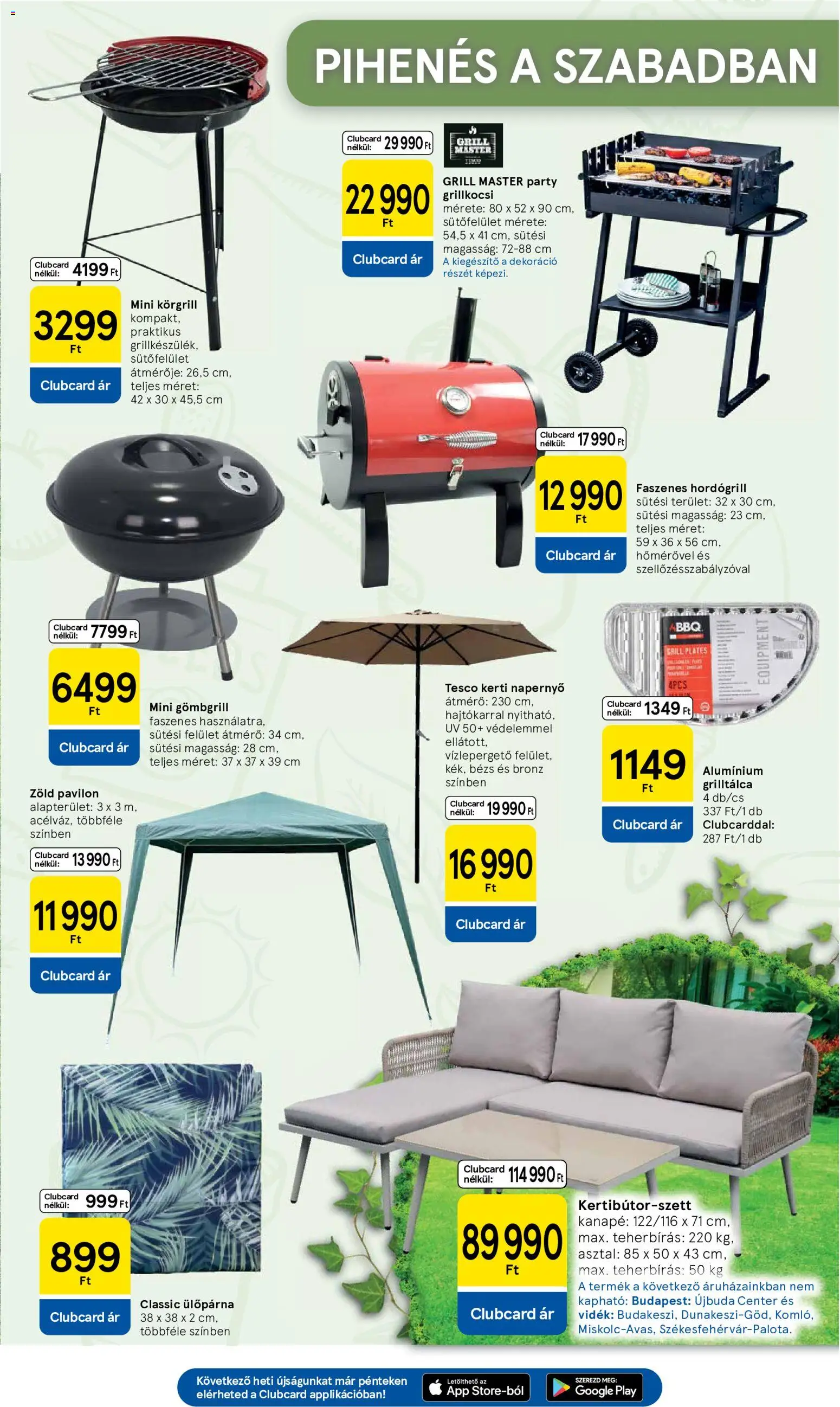 Tesco akciós ujság - amely érvényes a következő dátumtól: 04.06.2026 | Oldal: 15 | Termékek: Grilltálca, Pavilon, Ülőpárna, Grillkocsi