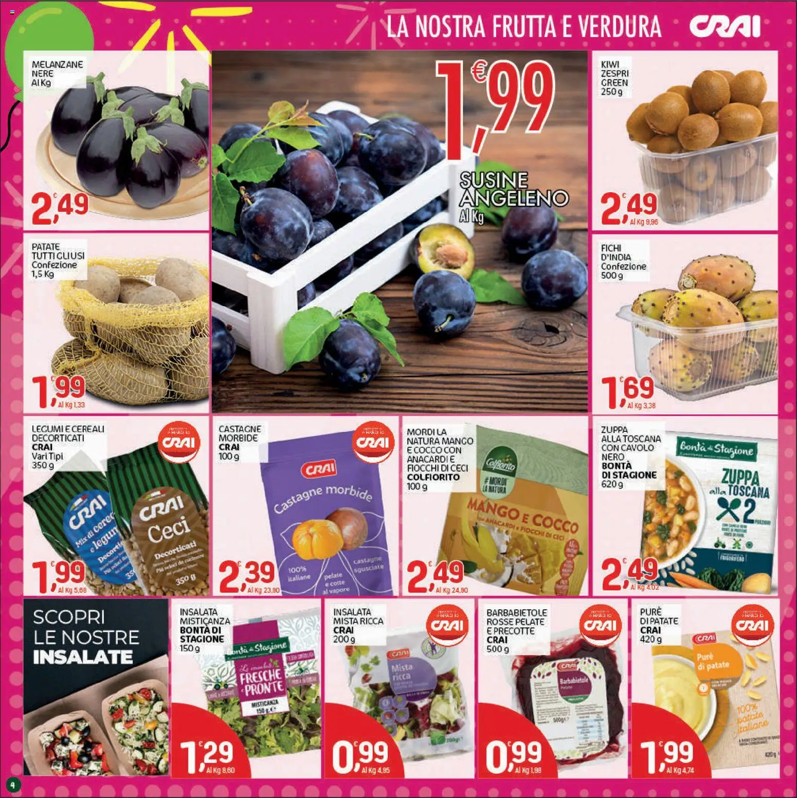 Volantino CRAI del 01/10/2026 | Pagina: 4 | Prodotti: Misticanza, Fiocchi, Mango, Susine