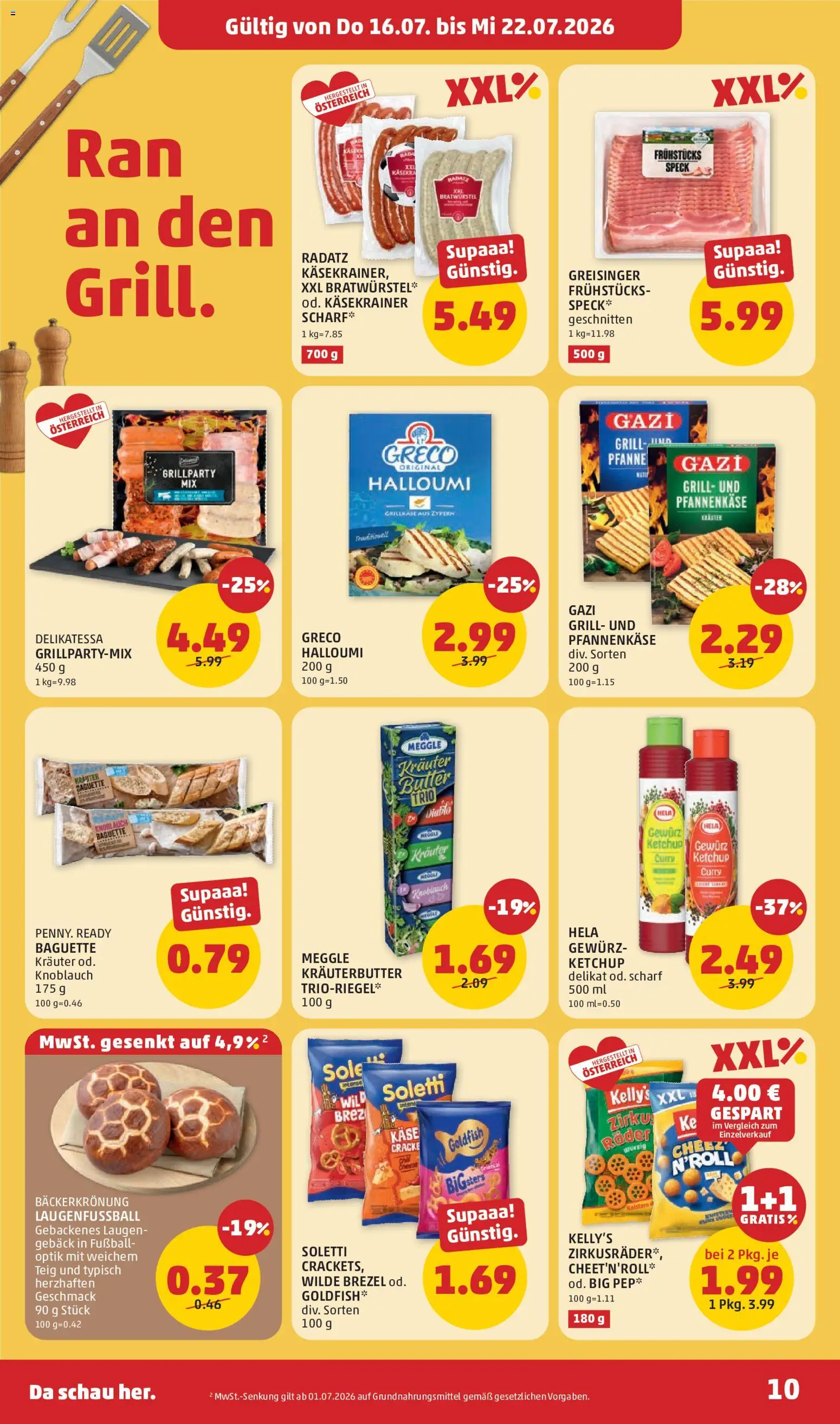 Penny Markt Flugblatt gültig ab 16.07.2026 | Seite: 10 | Produkte: Knoblauch, Baguette, Grill, Gebäck
