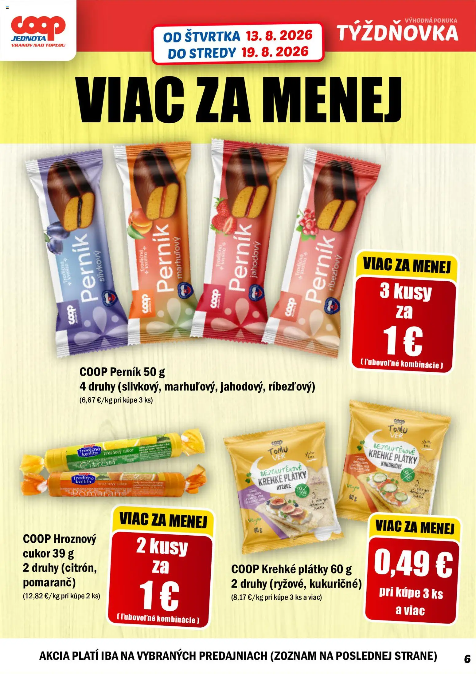 Nové COOP Jednota akcie – leták je platný od 13.08.2026 | Strana: 6 | Produkty: Hroznový cukor, Cukor