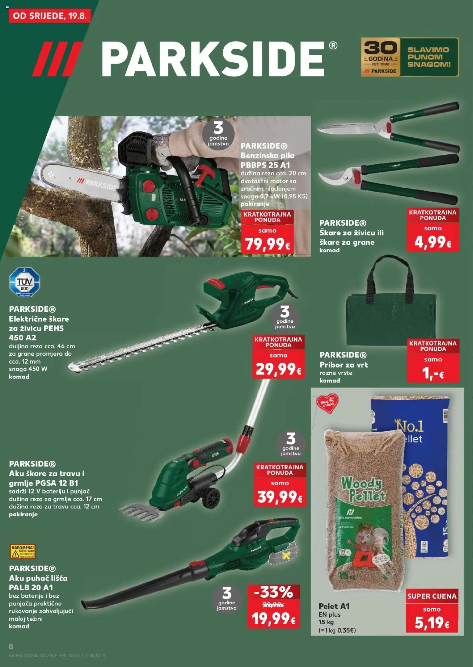 Kaufland katalog | vrijedi od 19.08.2026 | Stranica: 8 | Proizvodi: Skare za grane, Pila, Škare za živicu, Parkside