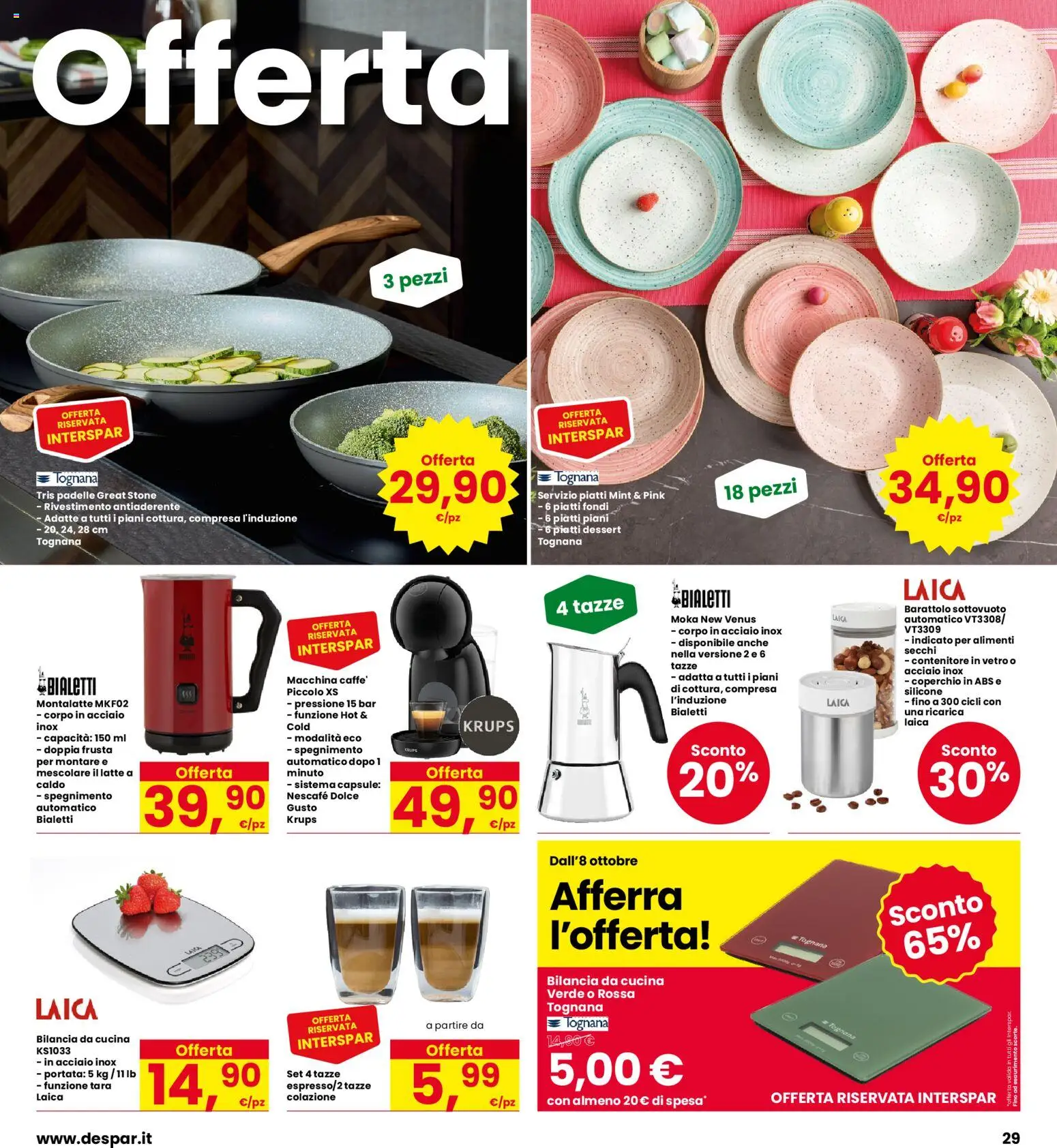 Volantino Eurospar del 08/10/2026 | Pagina: 29 | Prodotti: Piatti, Latte, Contenitore, Bilancia