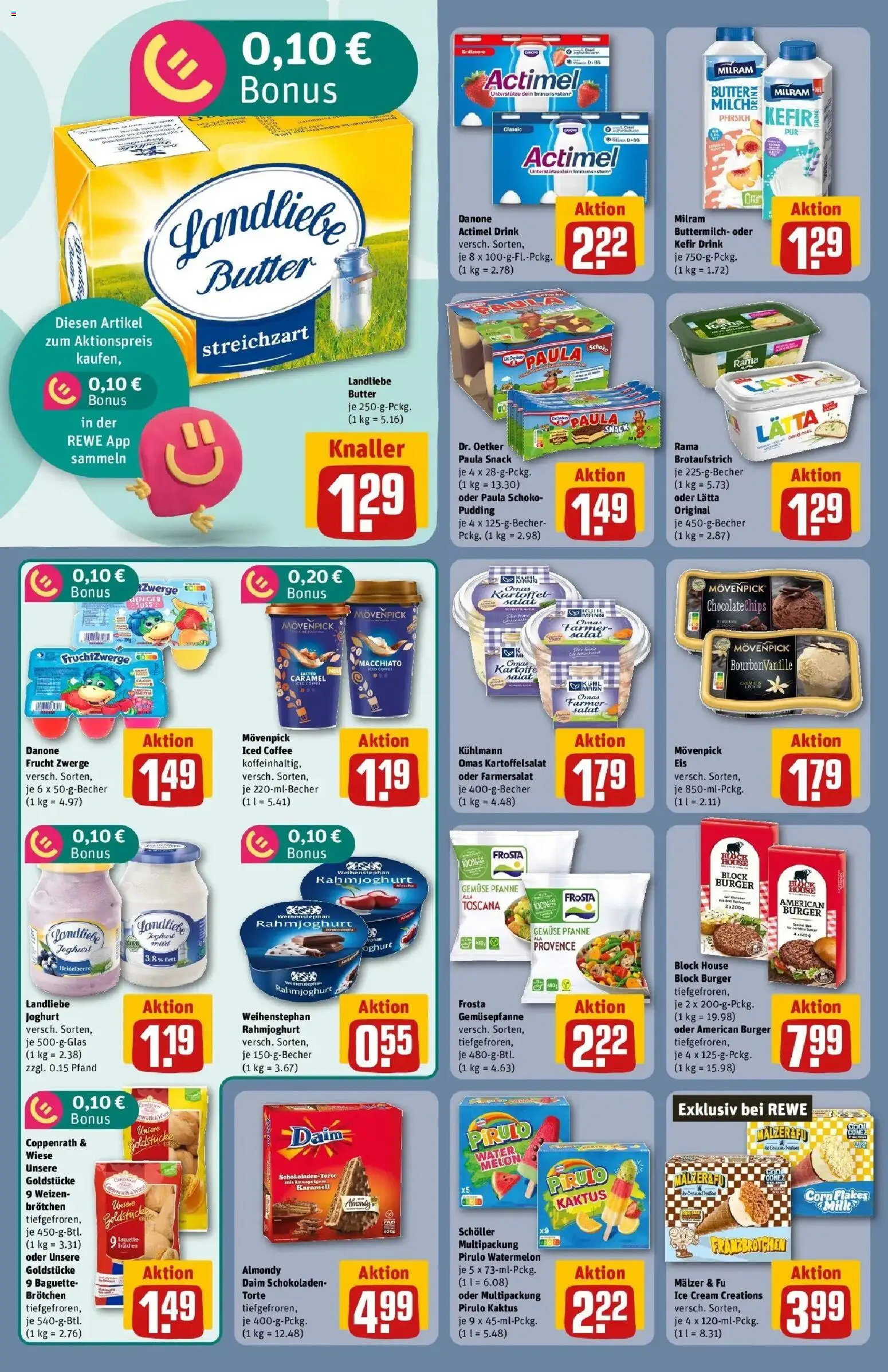 REWE Prospekt ab 10.08.2026 zum Blättern » Angebote | Seite: 18 | Produkte: Actimel, Buttermilch, Joghurt, Burger