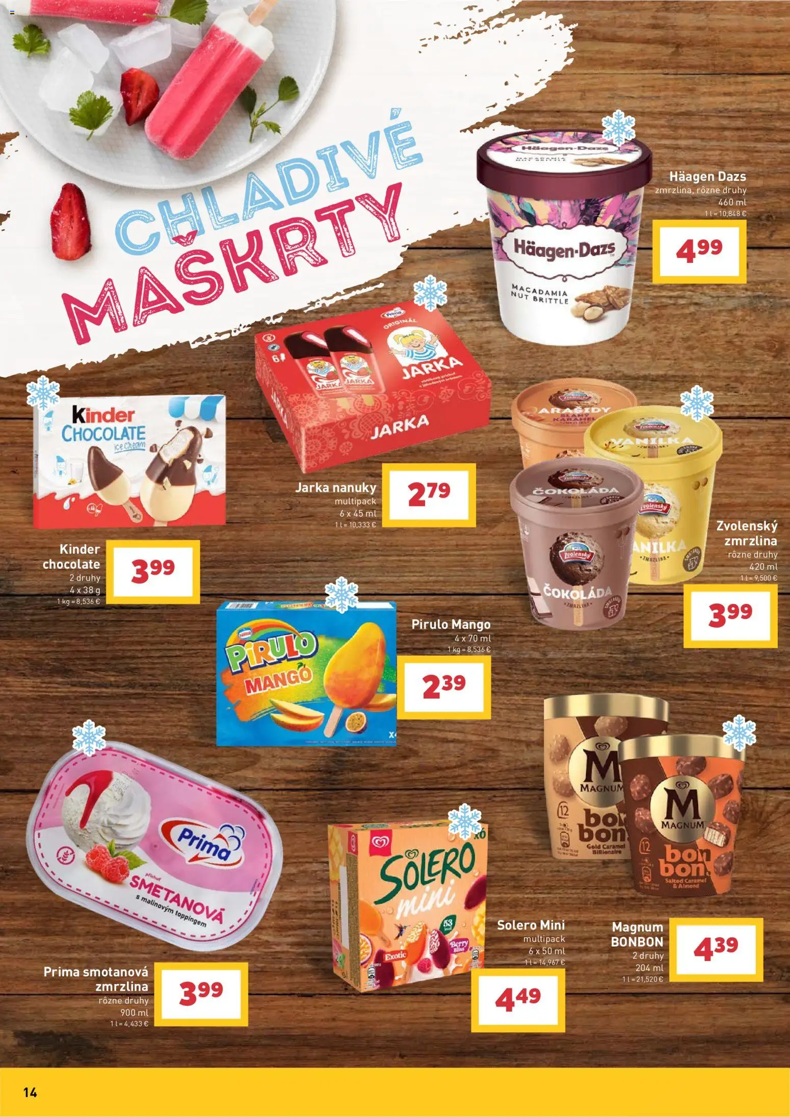 Nové Billa akcie – leták je platný od 08.07.2026 | Strana: 14 | Produkty: Kinder, Magnum, Mango, Arašidy