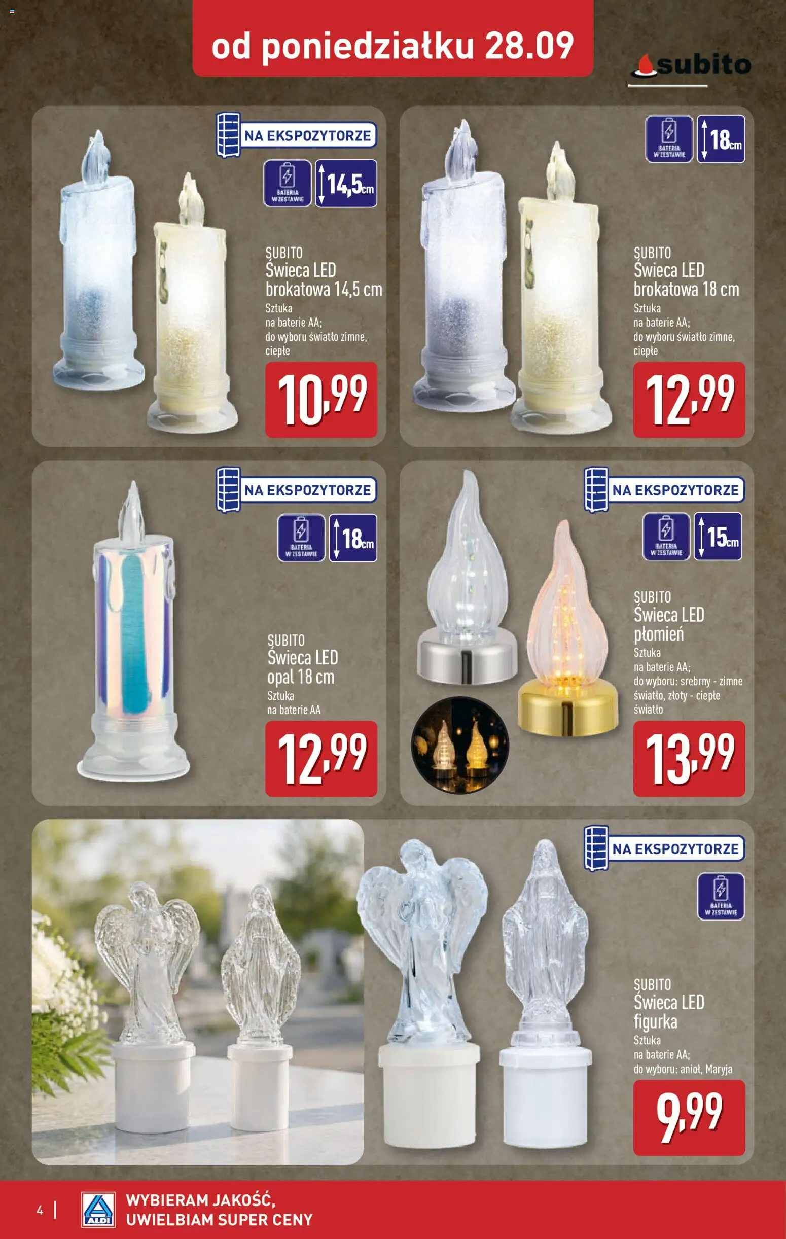 Aldi Polsko leták - Znicze i stroiki od 28.09.2026 | Strana: 4 | Produkty: Baterie AA, Baterie, LED