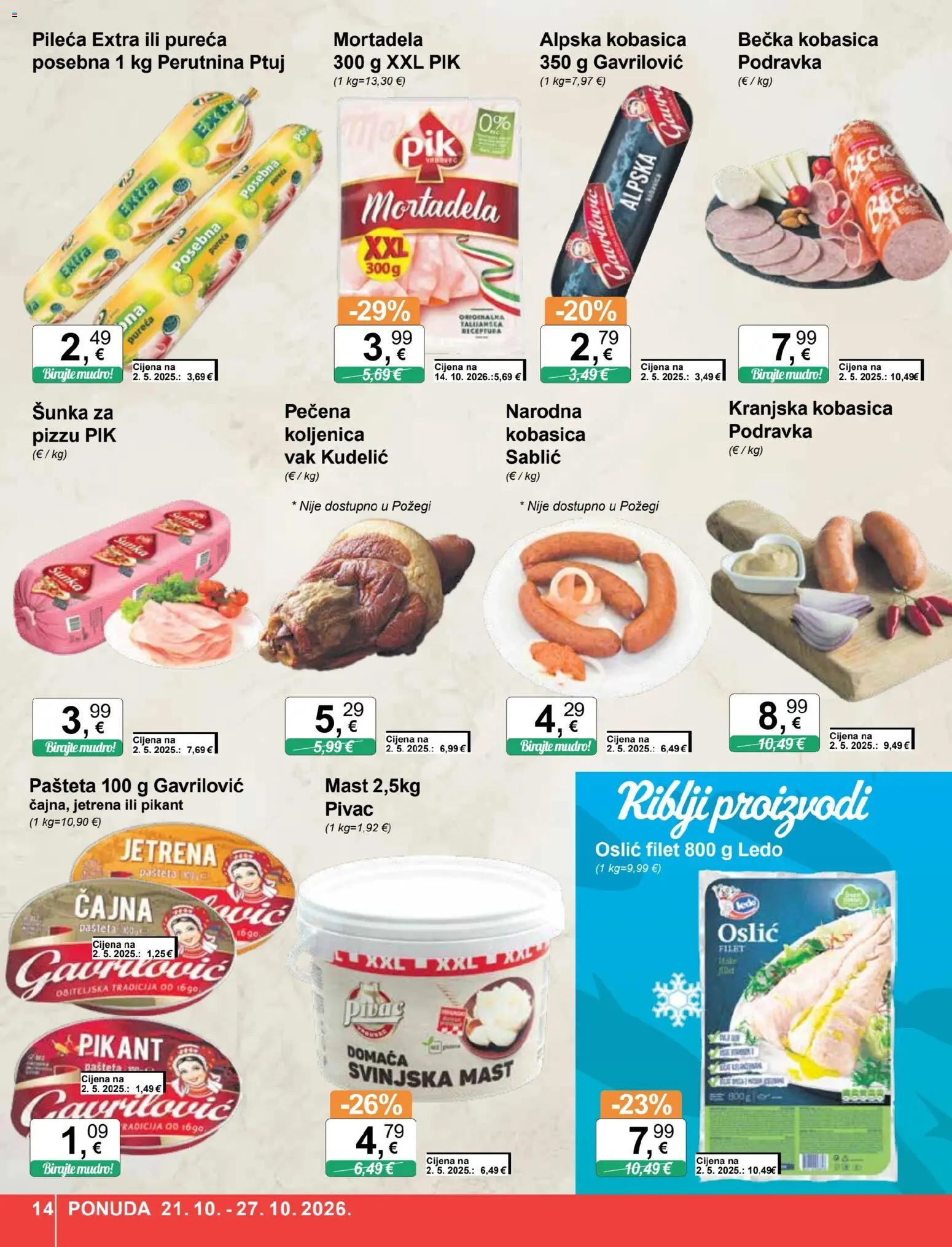 KTC katalog | vrijedi od 21.10.2026 | Stranica: 14 | Proizvodi: Mast, Šunka, Podravka, Oslić