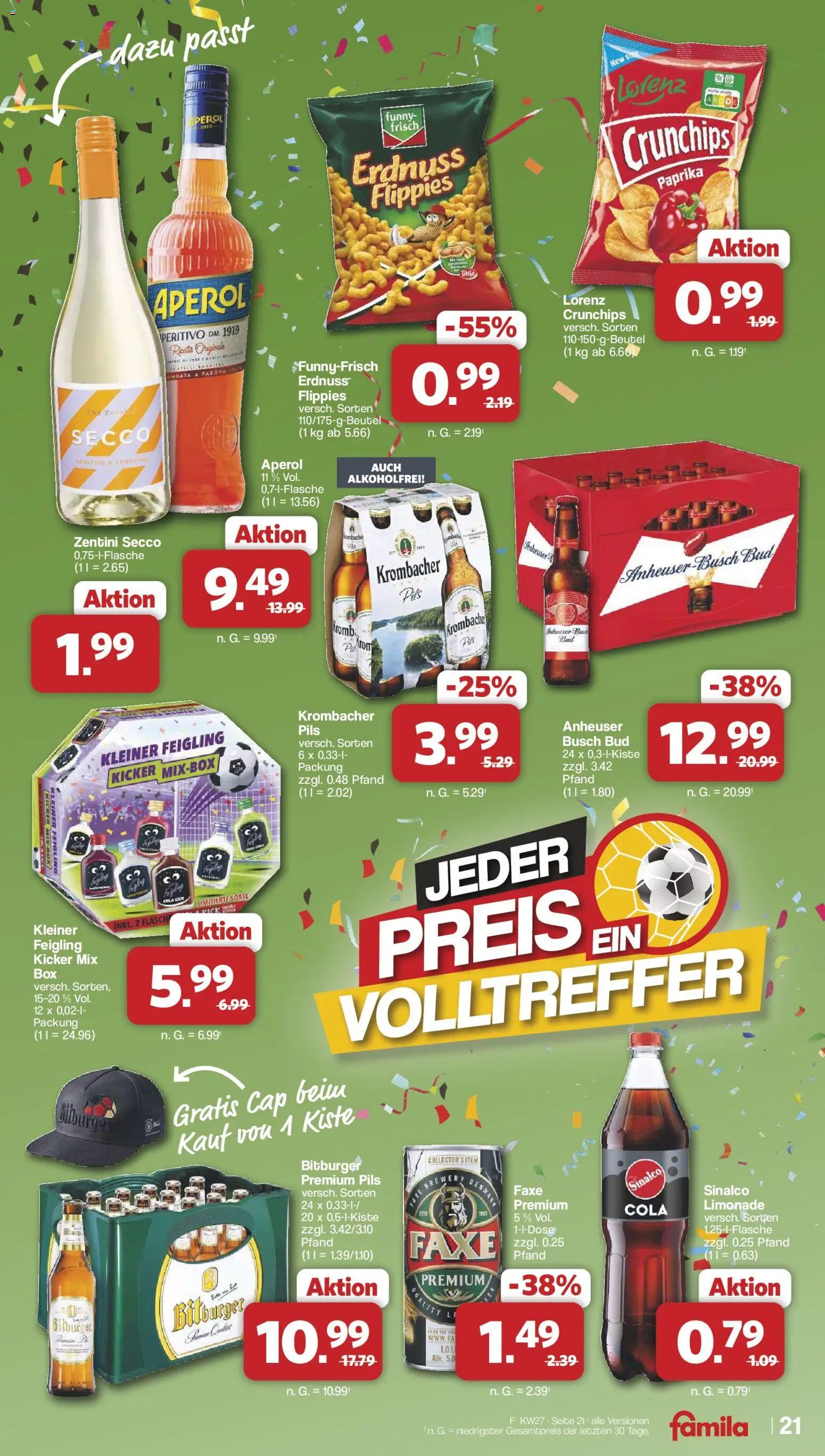 Famila Nordwest Prospekt – gültig ab 29.06.2026 | Seite: 21 | Produkte: Sinalco, Kleiner feigling, Paprika, Aperol