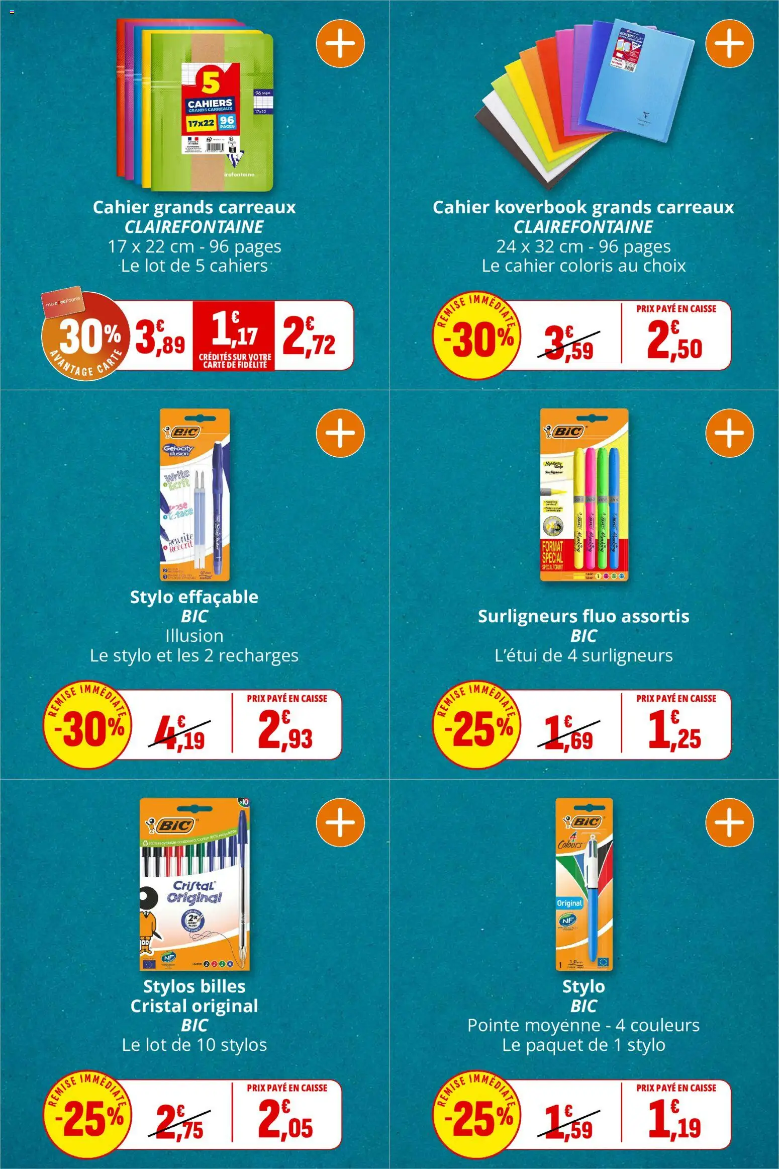 {H1} | Page: 5 | Produits: Cahier grands carreaux, Cahier, Surligneur, Cahiers