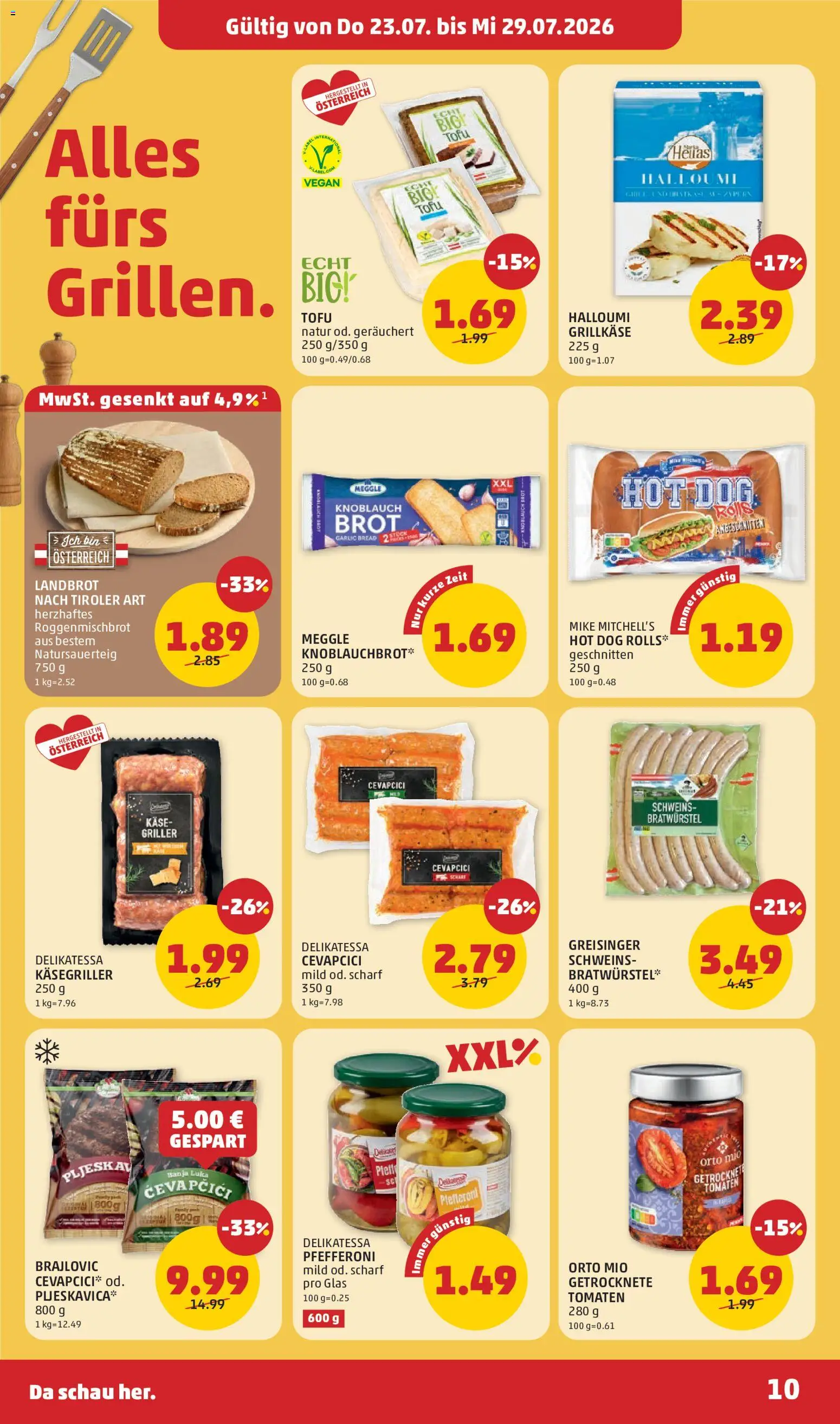 Penny Markt Flugblatt gültig ab 23.07.2026 | Seite: 10 | Produkte: Knoblauch, Käse, Brot, Tomaten