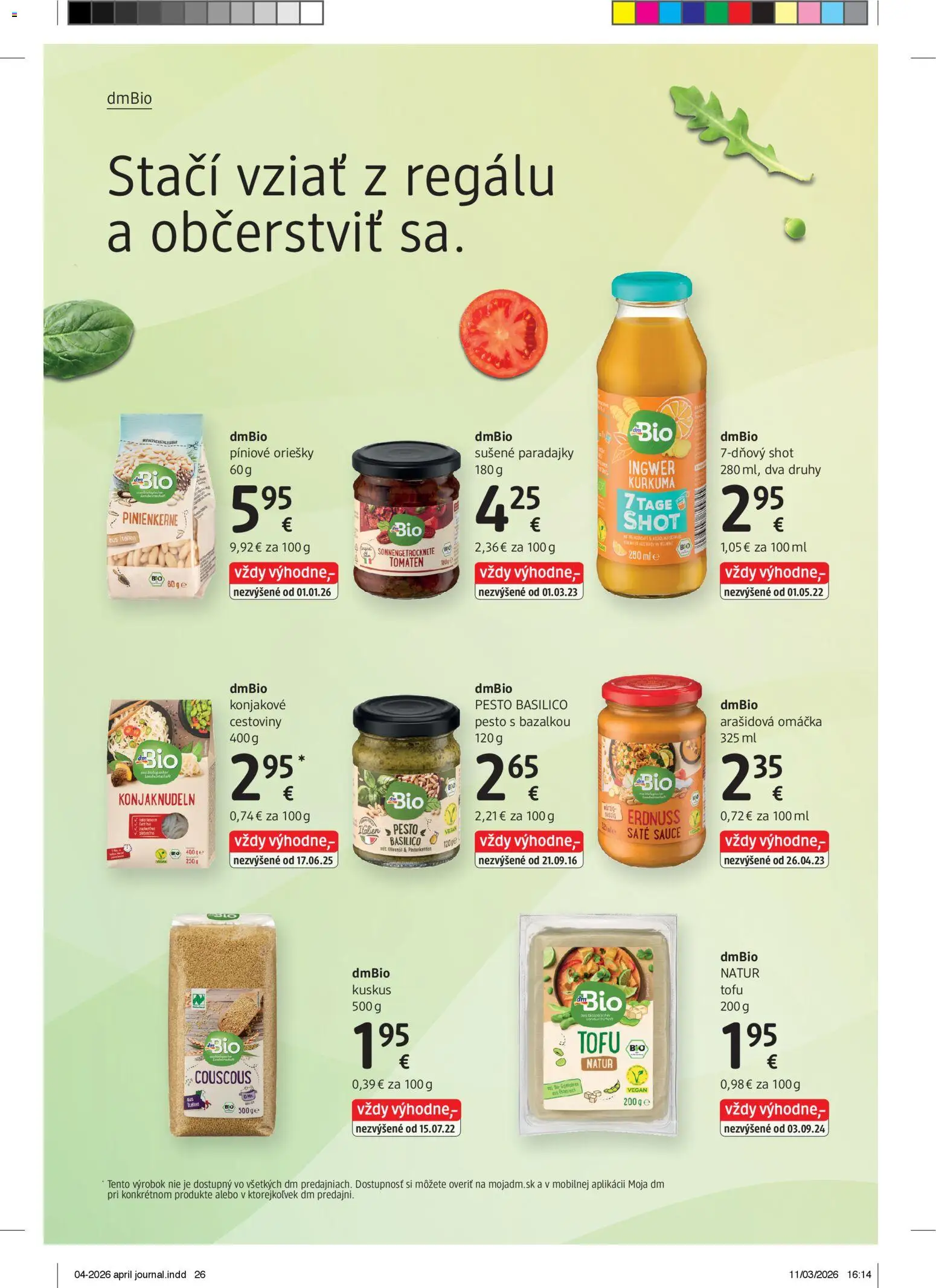 Nové dm drogerie akcie – leták je platný od 01.04.2026 | Strana: 26 | Produkty: Paradajky, Cestoviny, Omáčka, Kurkuma
