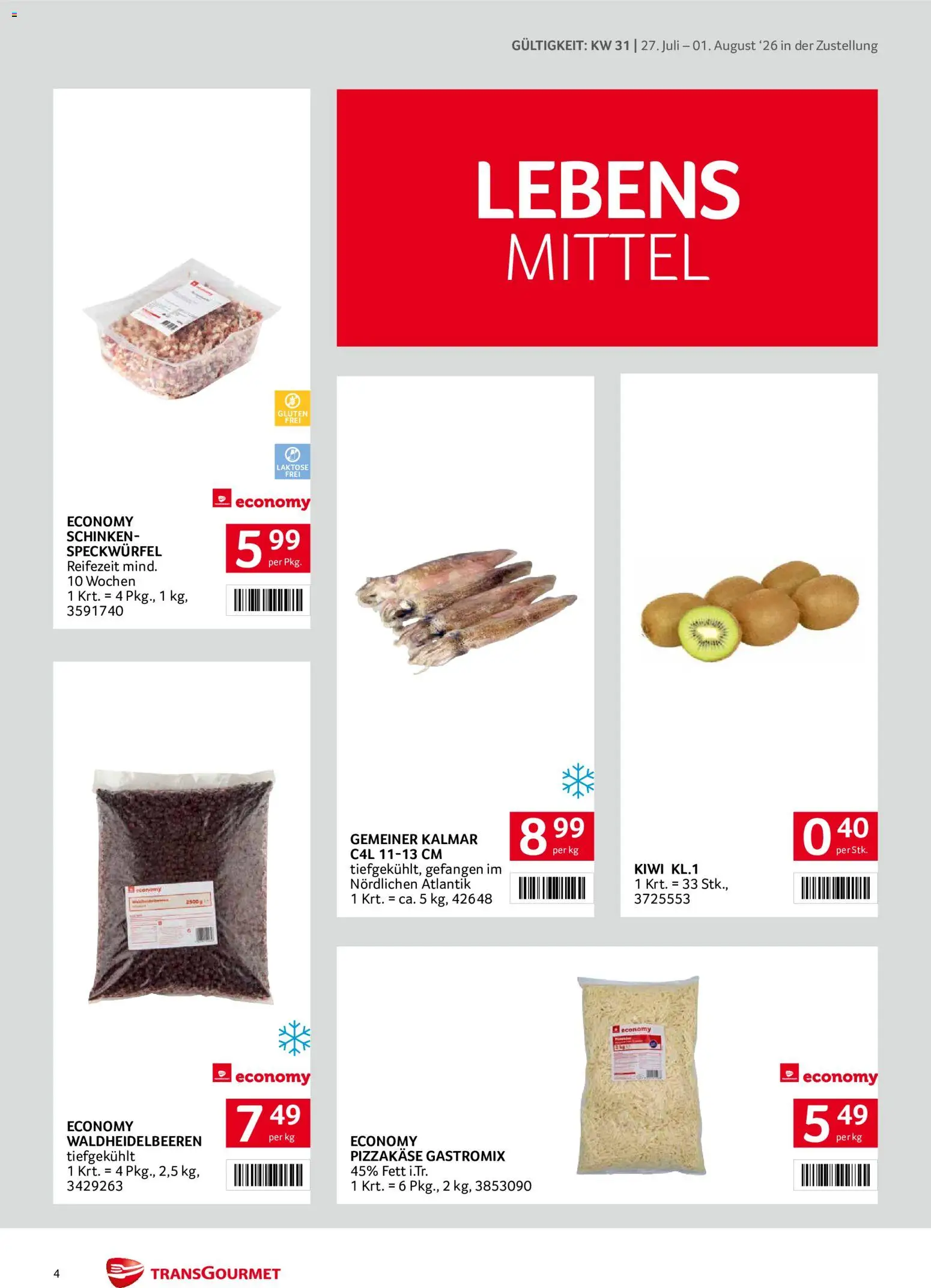 Transgourmet Zustellaktion gültig ab 27.07.2026 | Seite: 4 | Produkte: Kiwi, Schinken