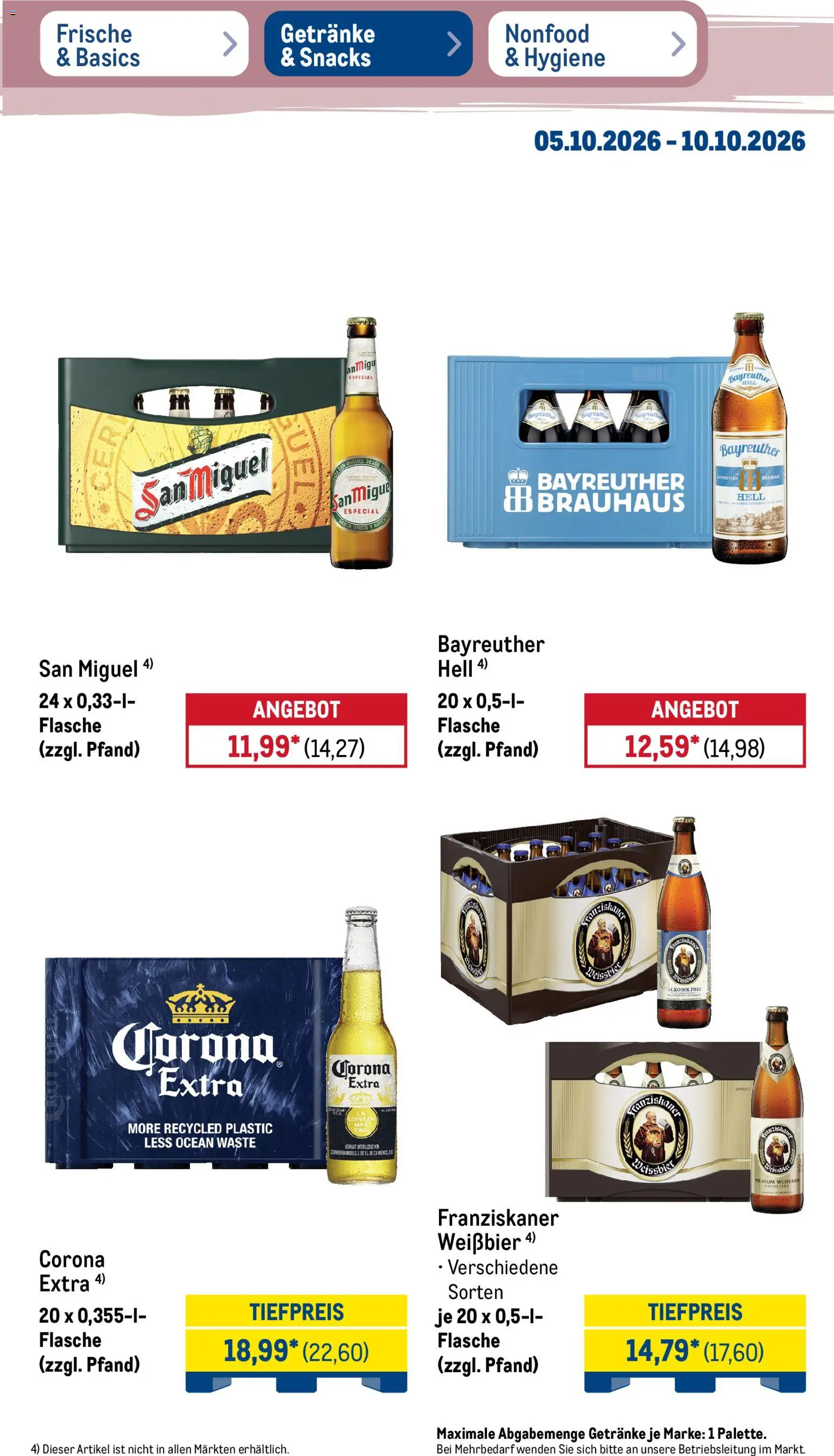 Metro NonFood-Angebote – gültig ab 05.10.2026 | Seite: 20 | Produkte: Bayreuther hell, Franziskaner, Weißbier