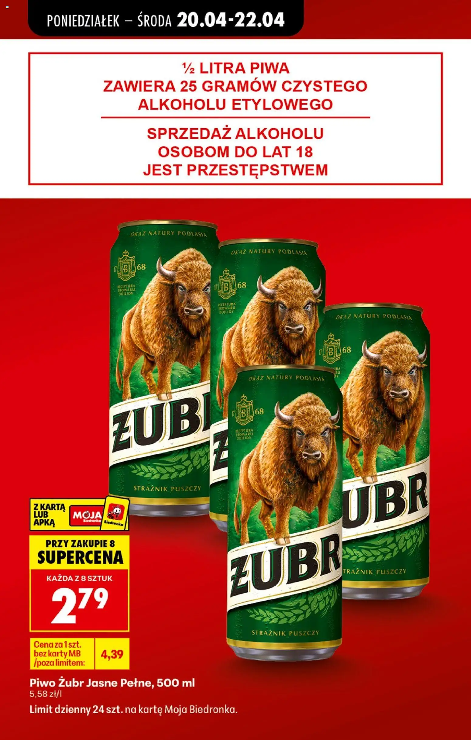 Biedronka gazetka od poniedziałku od 20.04.2026 | Strona: 19 | Produkty: Piwo żubr, Karta, Piwo