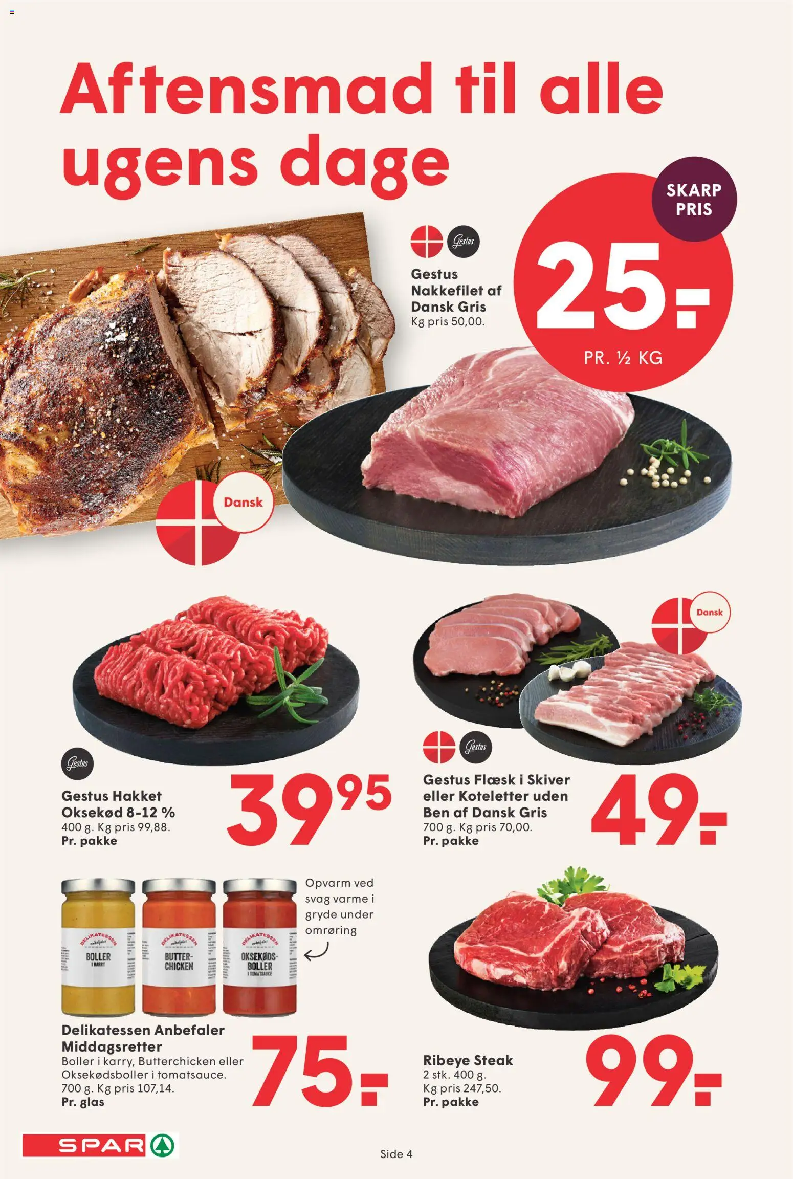 Spar tilbudsavis – gyldig fra 04/09/2026 | Side: 4 | Produkter: Karry, Koteletter, Oksekød, Nakkefilet