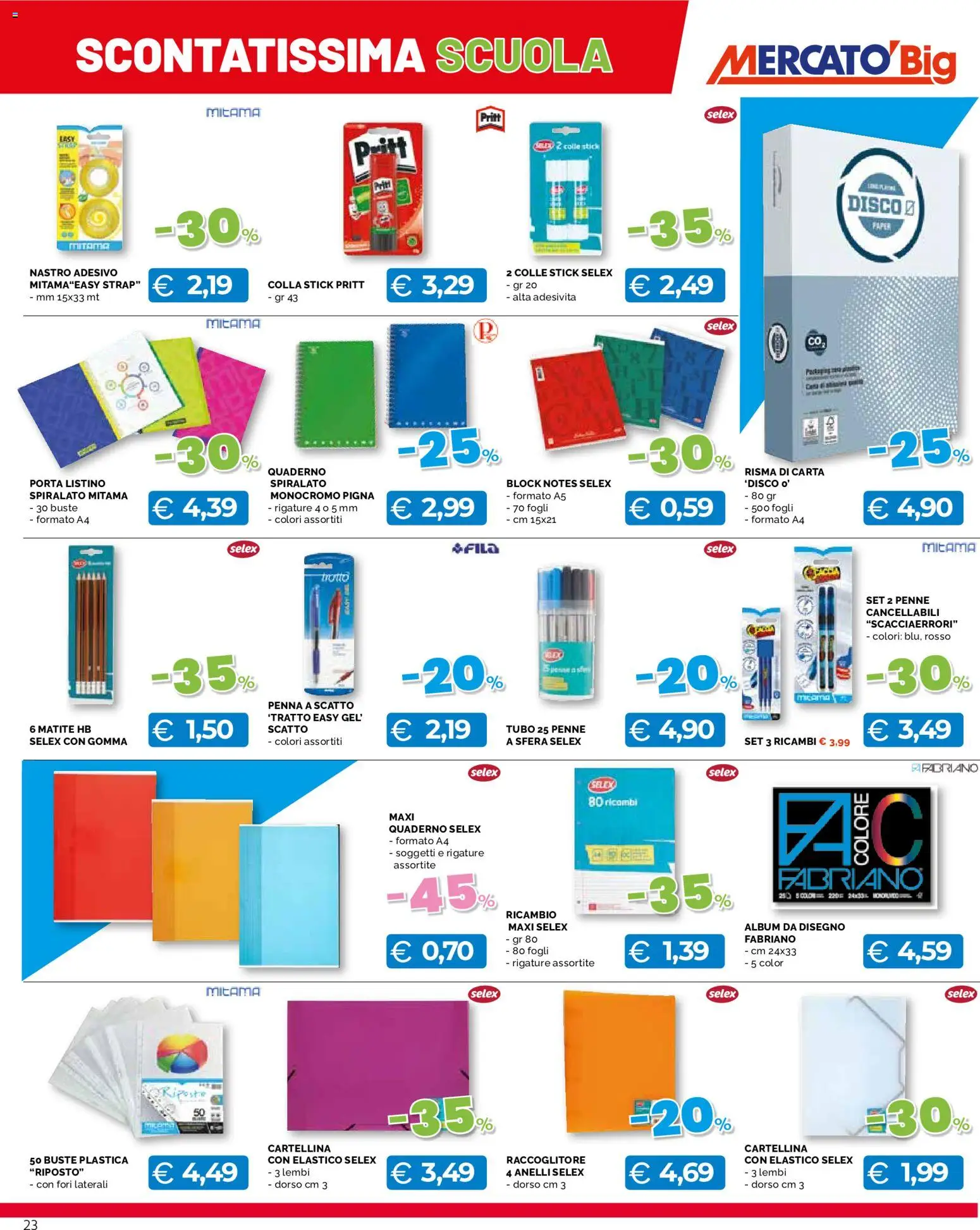 Volantino Mercatò del 03/08/2026 | Pagina: 23 | Prodotti: Tubo, Colla, Quaderno, Penne