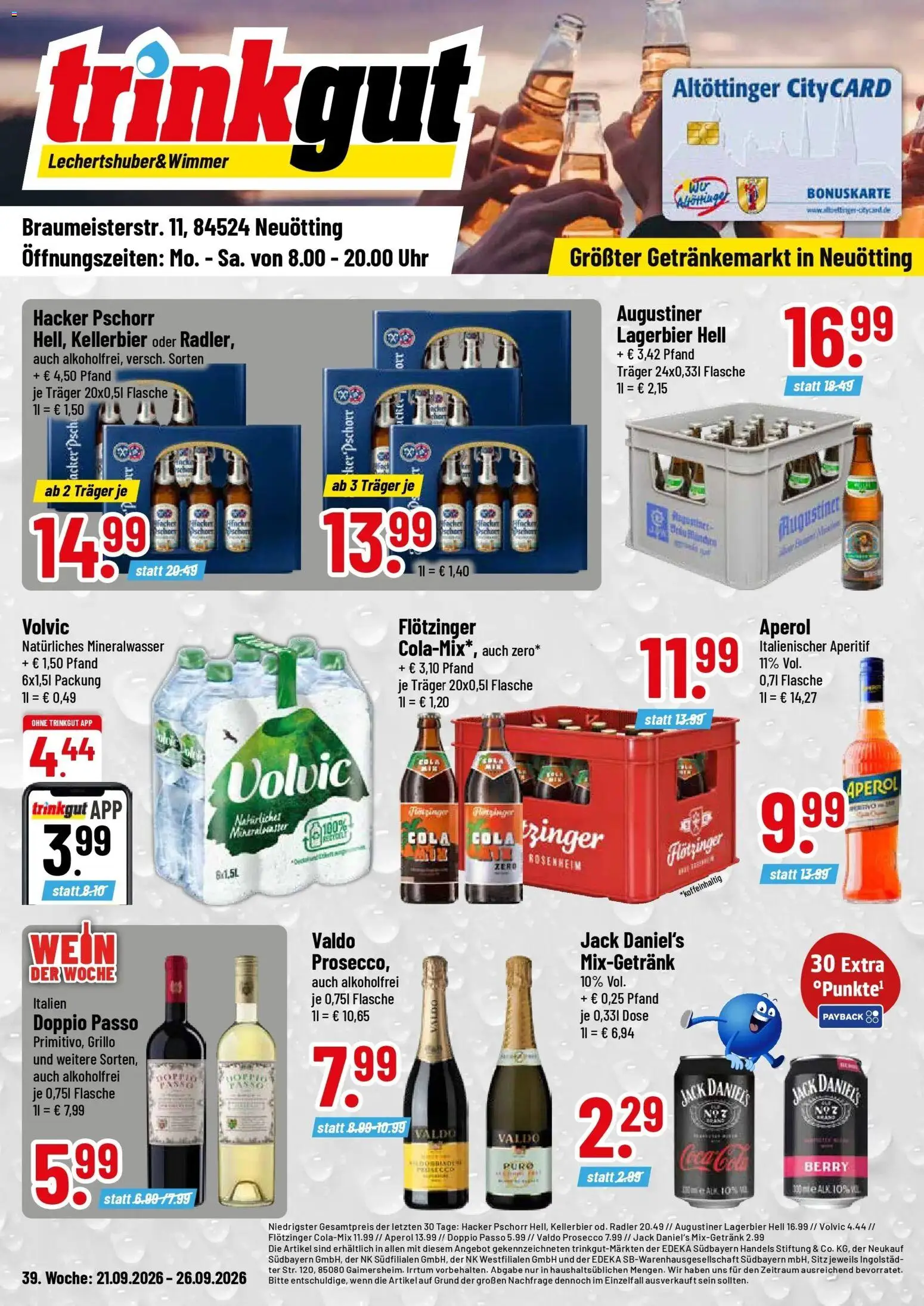 Trinkgut Prospekt Neuötting (ab 21.09.2026) » Angebote online | Seite: 1 | Produkte: Coca cola, Mixgetränk, Radler, Doppio Passo