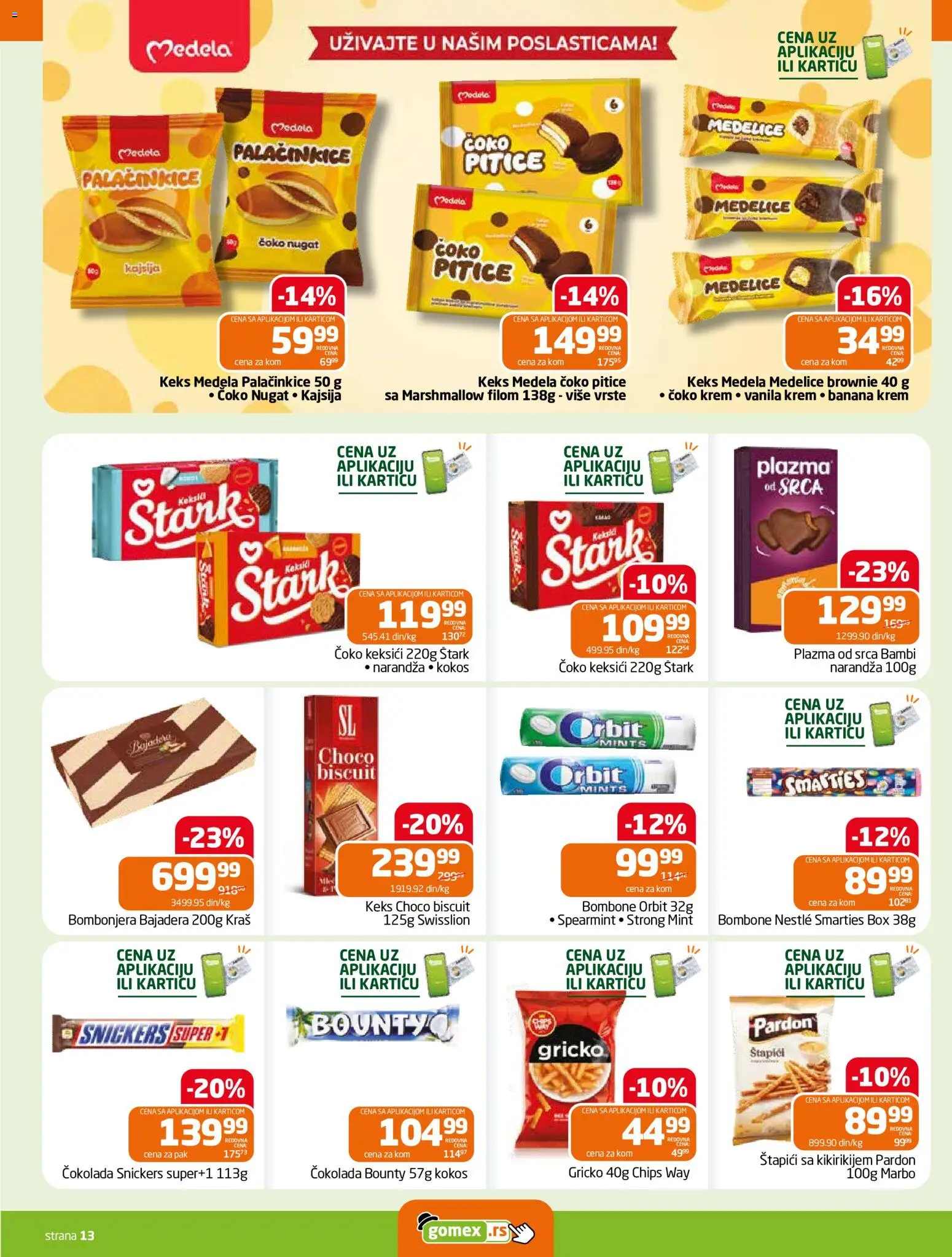 Gomex katalog - važi od 19.08.2026 | Strana: 13 | Proizvode: Banana, Bombone, Bounty, Plazma