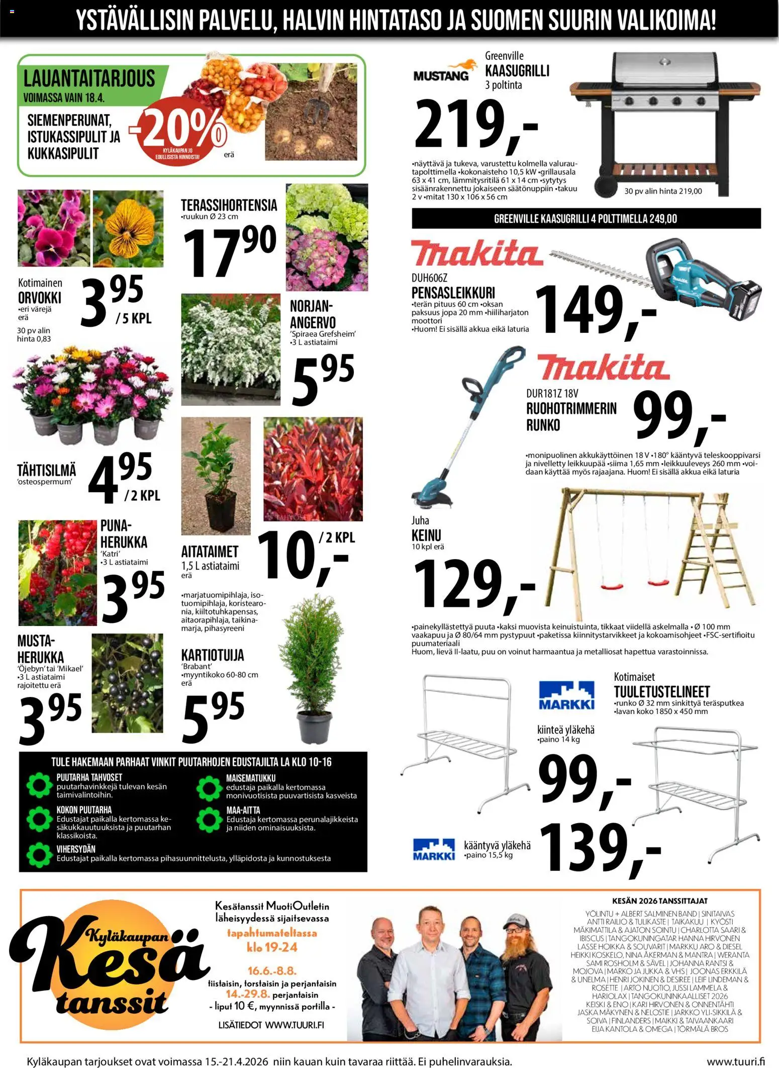 Tuuri tarjoukset – voimassa 15.04.2026 alkaen | Sivu: 7 | Tuotteet: Kaasugrilli, Pensasleikkuri, Tikkaat